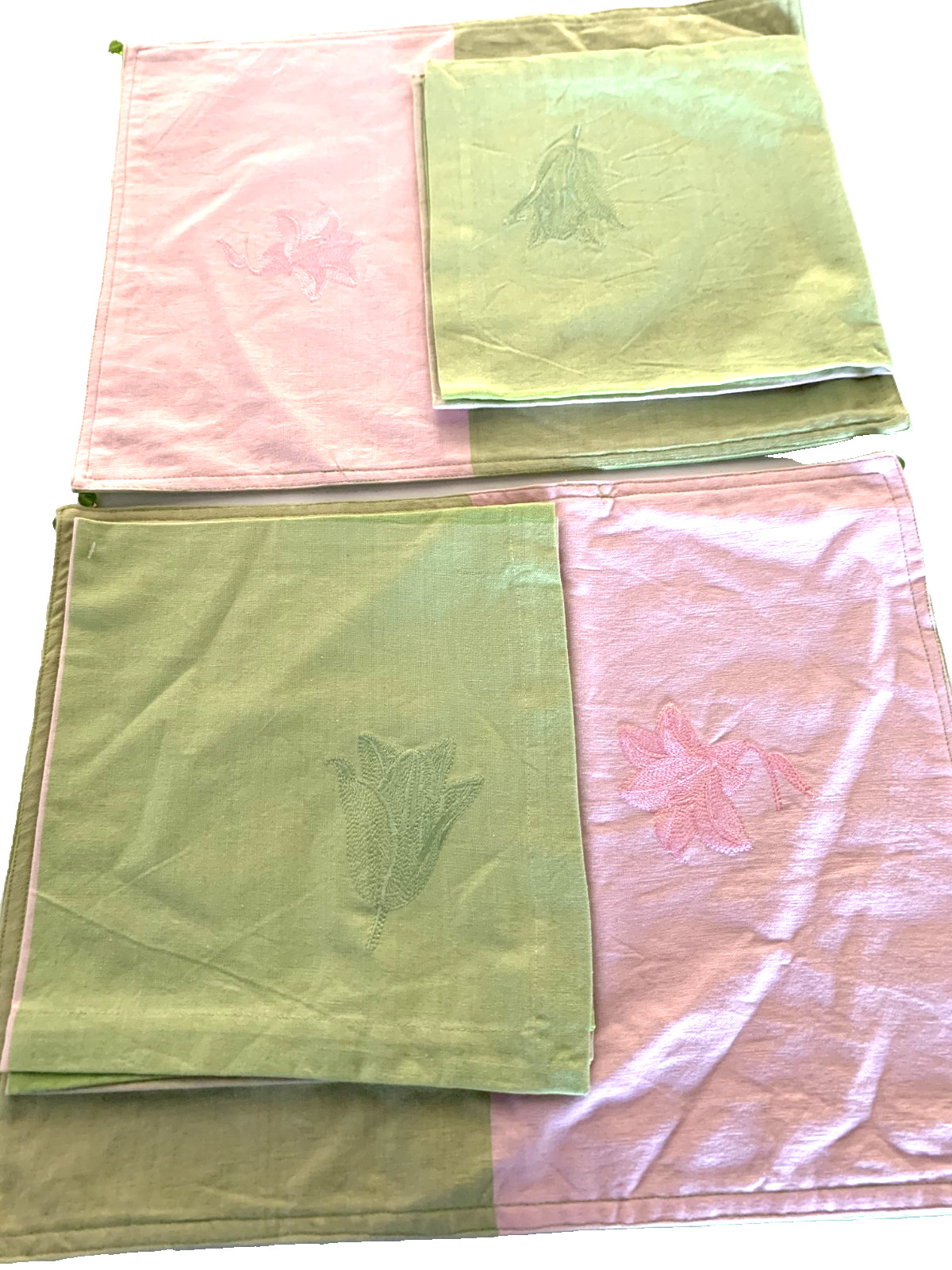 NWT TRILLIUM Placemats & Napkins VTG Set of 2 Green Pink 100% Cotton 14 NWT TRILLIUM Placemats & Napkins VTG Set of 2 Green Pink 100% Cotton 14