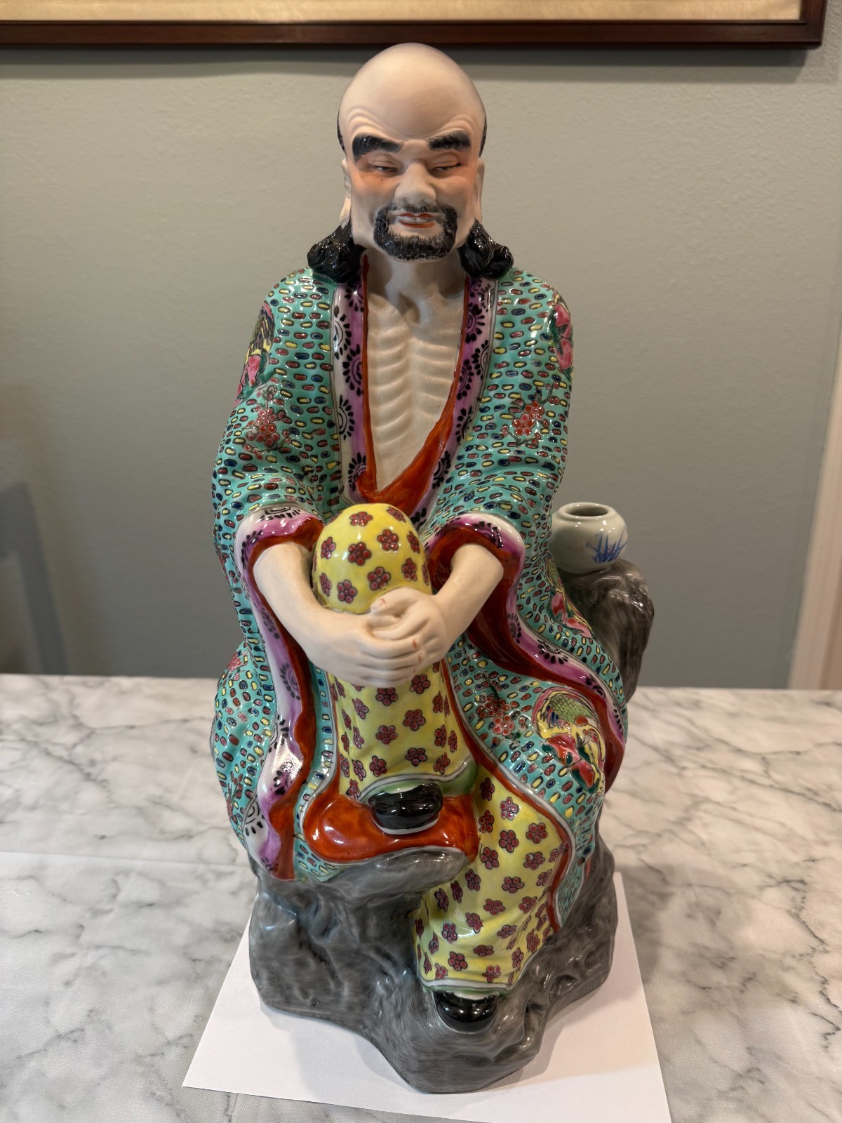 Large & Heavy Vintage Chinese Famille Rose Porcelain LuoHan Statue by 景德鎮雕塑瓷廠
