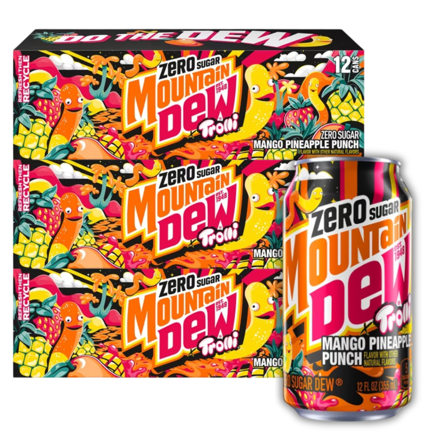 Mountain Dew x Trolli Mango Pineapple Punch Zero Sugar 12 fl oz 36 Can Pack