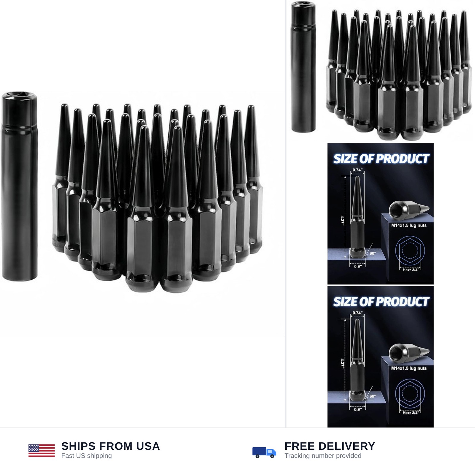 M14x1.5 24 Pcs Spike Lug Nuts with 1 Socket Key | Fit F150 Silverado Ram 1500... M14x1.5 24 Pcs Spike Lug Nuts with 1 Socket Key | Fit F150 Silverado Ram 1500...