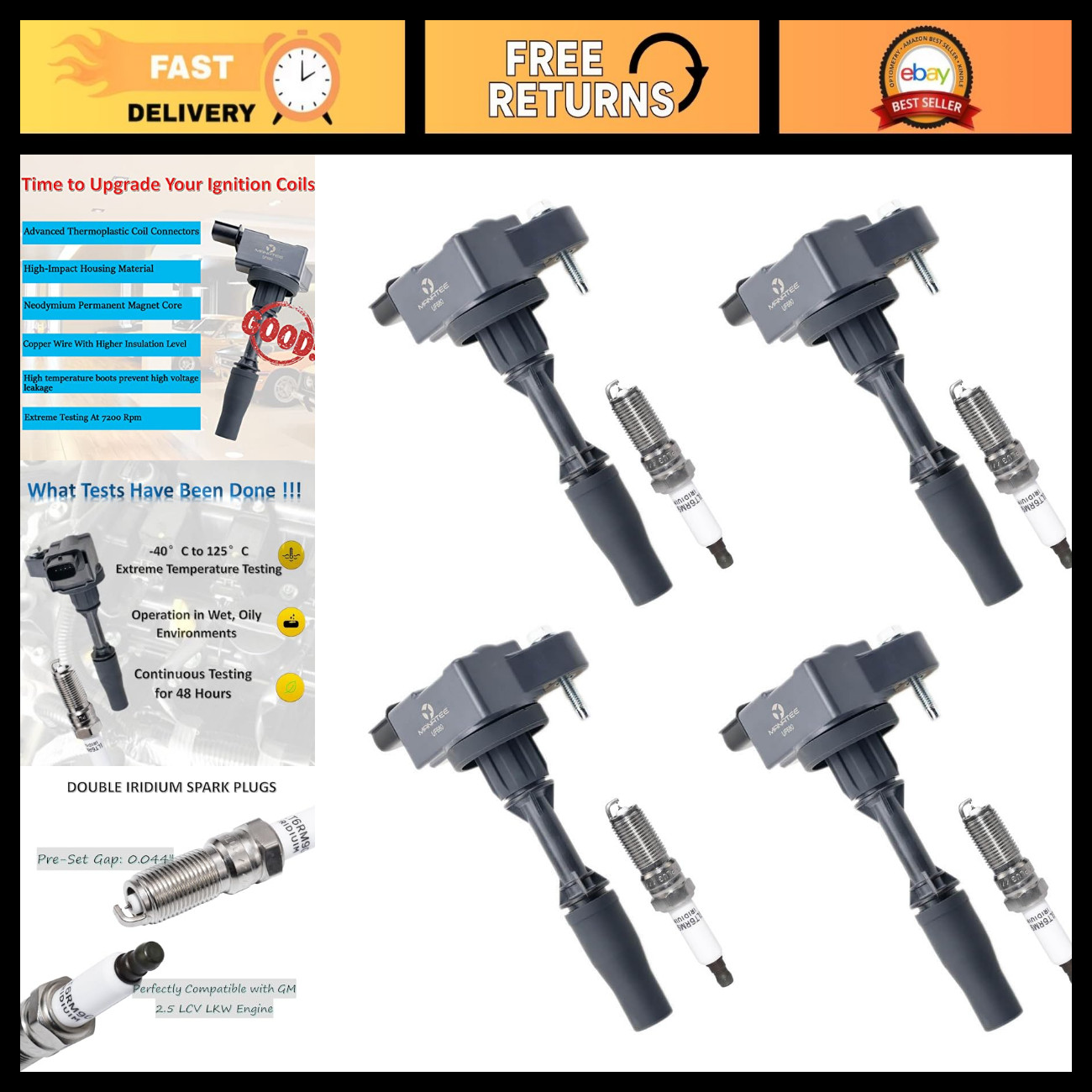 MANATEE Coil Pack & Double Iridium Spark Plugs Set for 2.0 2.5 Chevy Buick