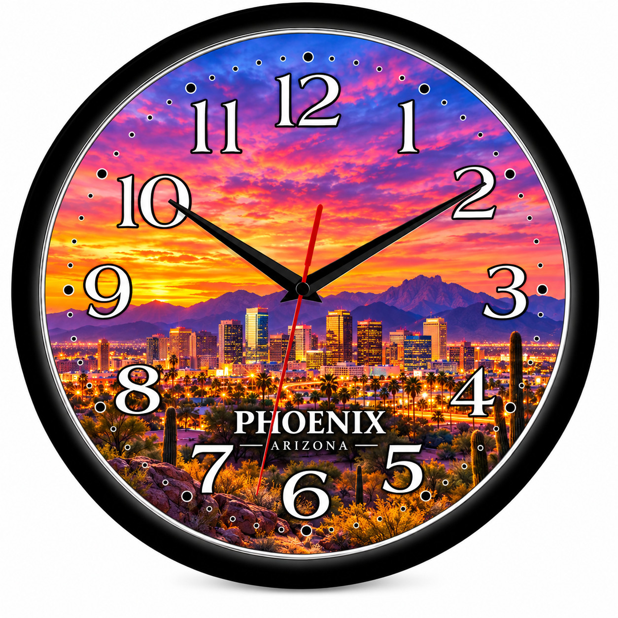 Phoenix Arizona Skyline 10 Inch Wall Clock Desert Sunset Home Decor | Quartz