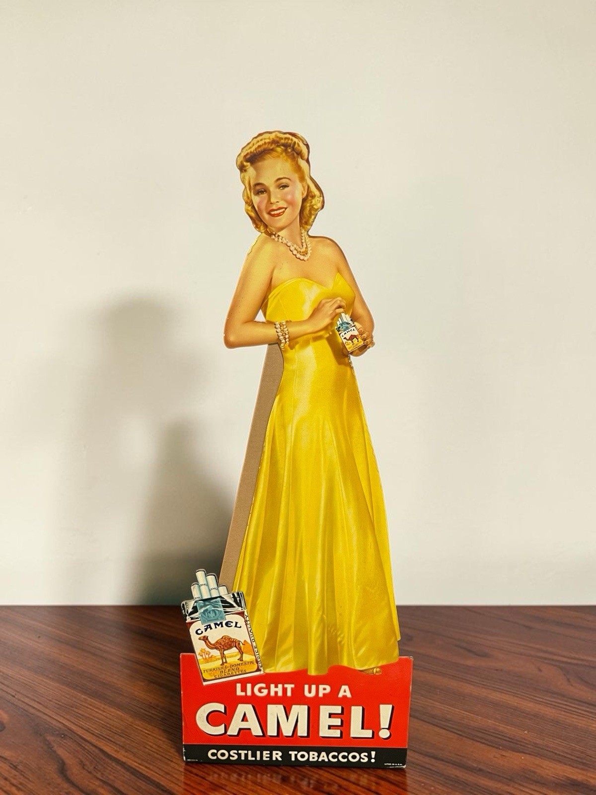 Vintage 1940s Camel Cigarettes Cardboard Standee Sign Gown Pinup NOS Unused 24”