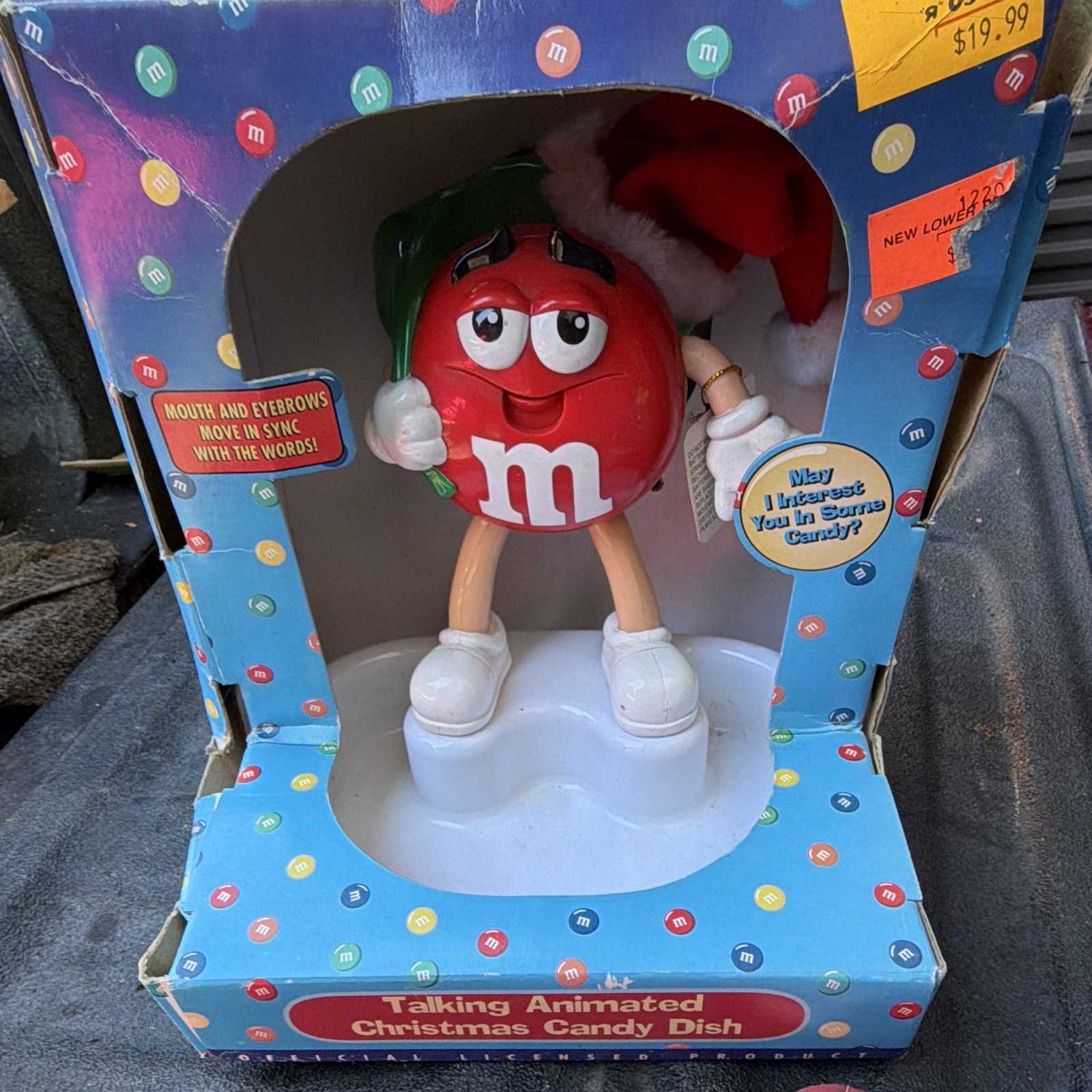 M&M\'s Talking Animated Christmas Candy Dish w/ Red M&M - Blue Red Green White