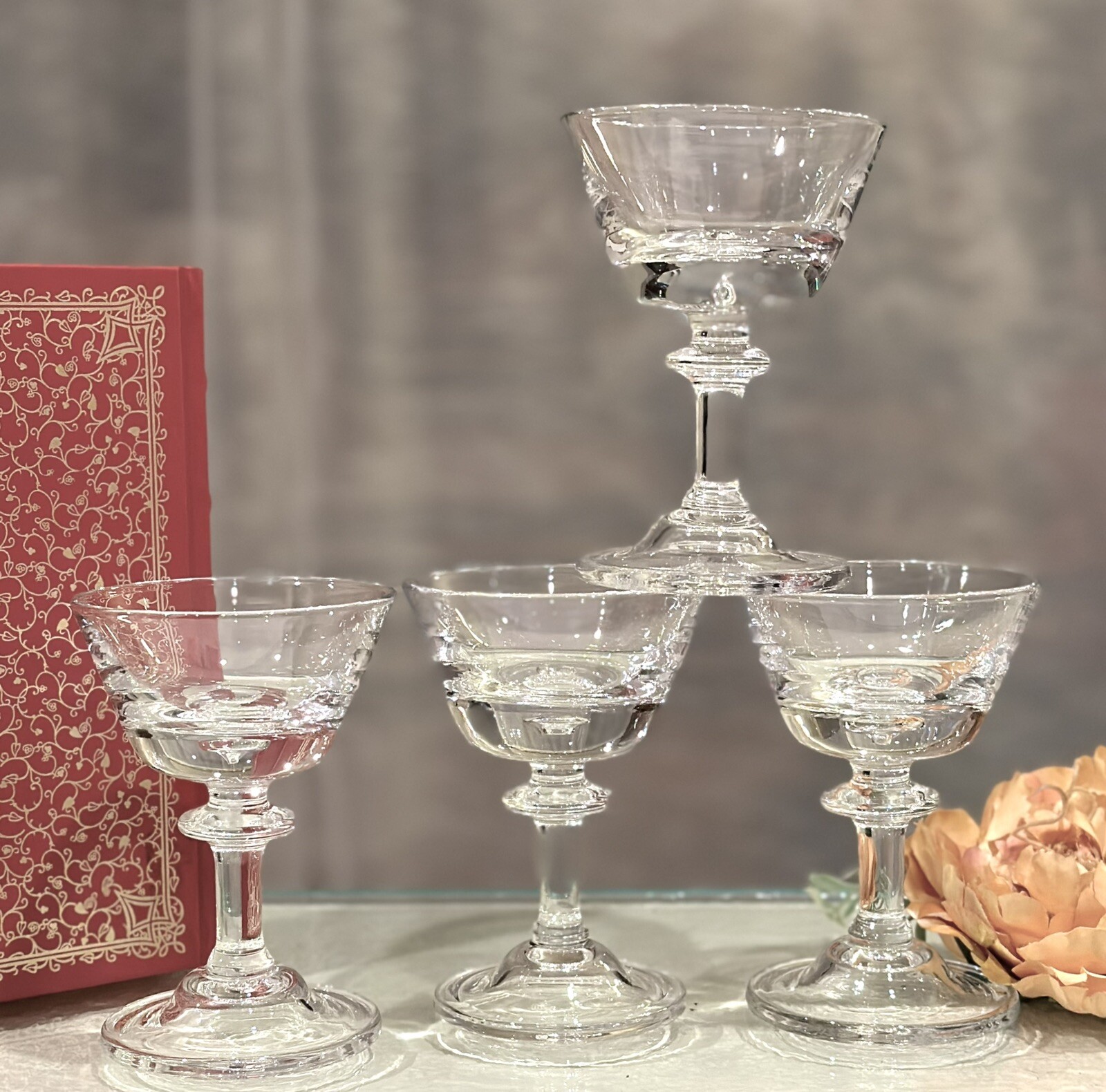 Hadeland Tangen Champagne Coupe Glasses Set 4 Norway Blown Glass Vintage