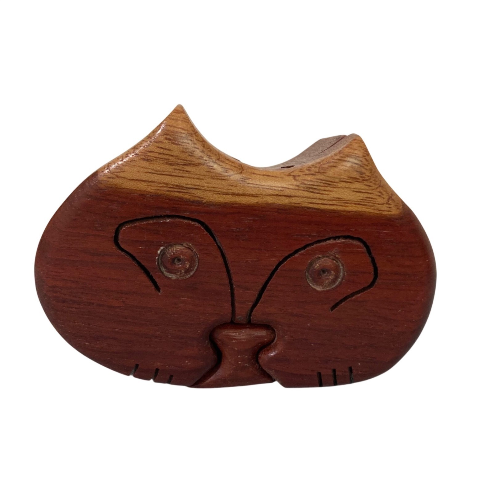 Vintage Hand Carved Wooden Cat Puzzle Box Vintage Hand Carved Wooden Cat Puzzle Box