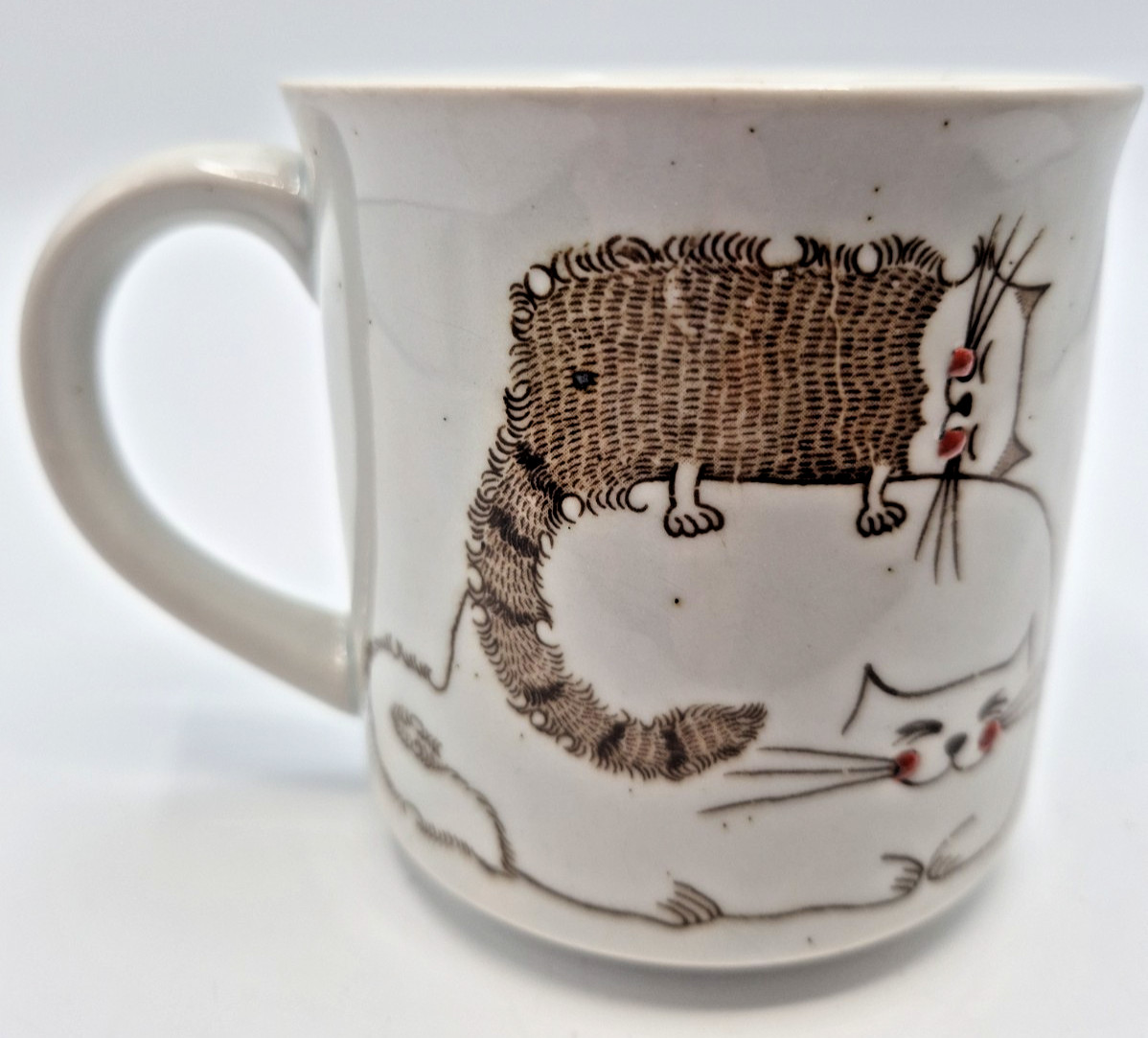 Vintage Otagiri Japan Sketch Cat Stoneware Mug Speckled Red Cheeks RARE