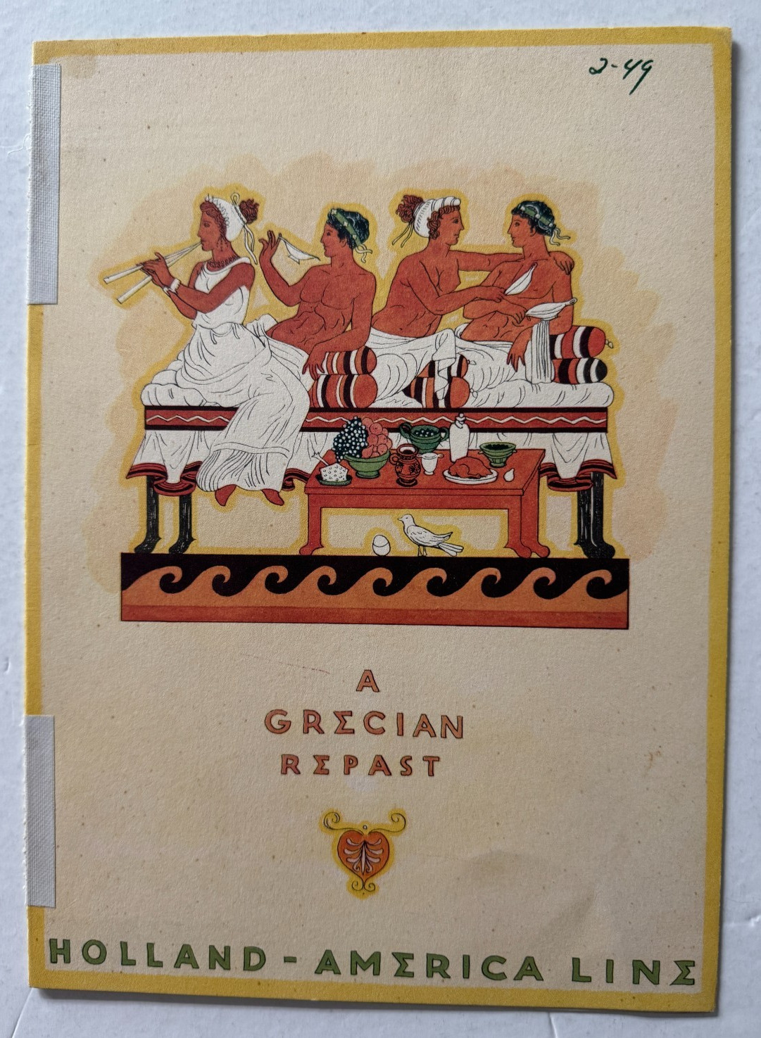 Vintage 1949 Holland America Line RMS Nieuw Amsterdam Ship Menu \