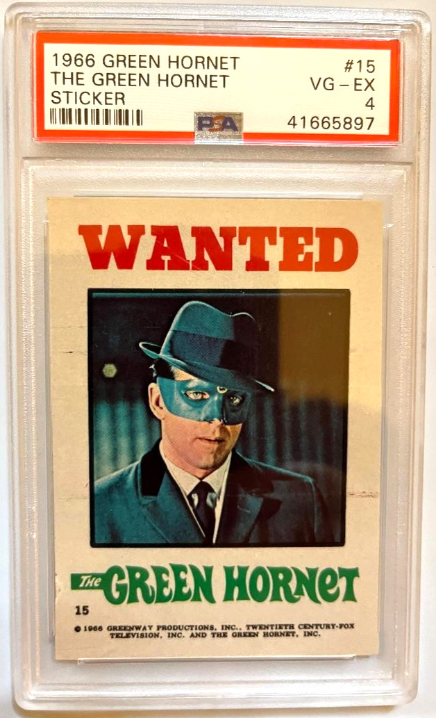 1966 DONRUSS GREEN HORNET #15 Wanted The Green Hornet Sticker PSA 4 VG-EX 1966 DONRUSS GREEN HORNET #15 Wanted The Green Hornet Sticker PSA 4 VG-EX