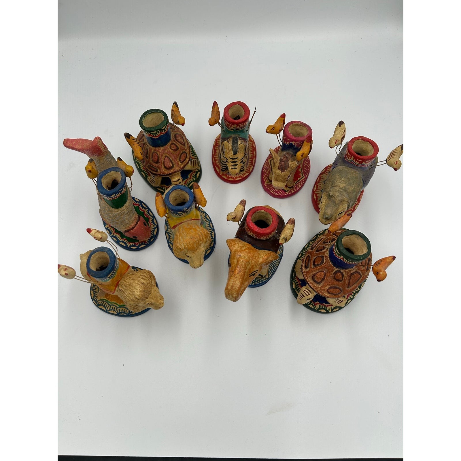Vintage Mexican Folk Art Clay Animal Candle Holders (Miguel\'s #9028) 9 piece set Vintage Mexican Folk Art Clay Animal Candle Holders (Miguel\'s #9028) 9 piece set