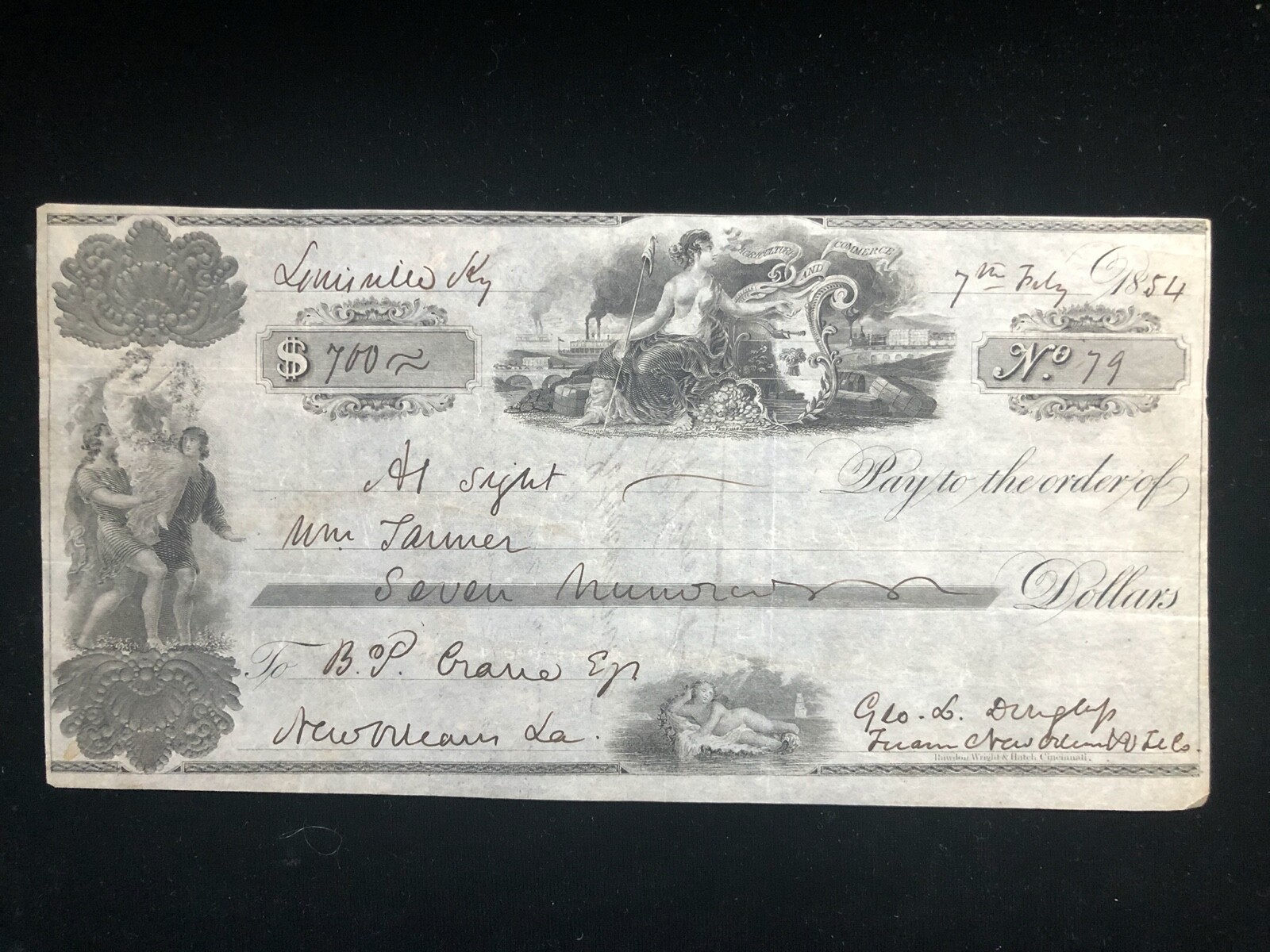 $700 Plantation Money No. 79 Louisville Kentucky New Orleans 7 July 1854