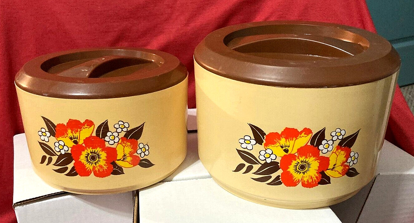 VTG 1970's Sterilite Plastic Nesting Canisters (2) Retro-Rare Floral Pattern-EUC VTG 1970's Sterilite Plastic Nesting Canisters (2) Retro-Rare Floral Pattern-EUC