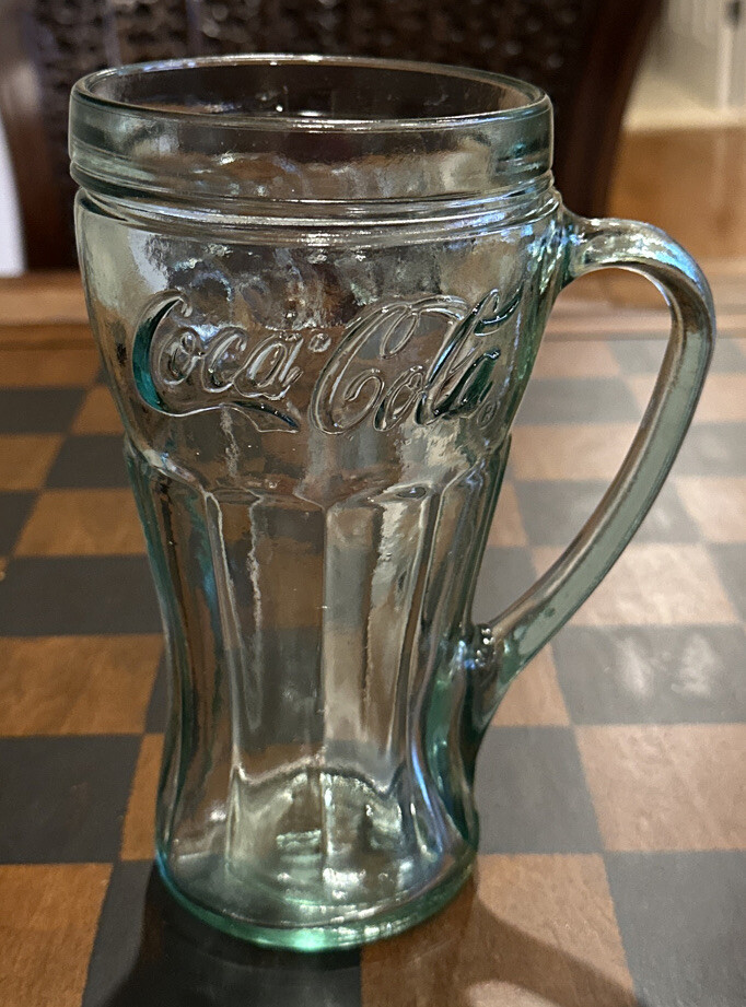 Vintage Coca Cola Clear Glass Mug Coke Curved Handle