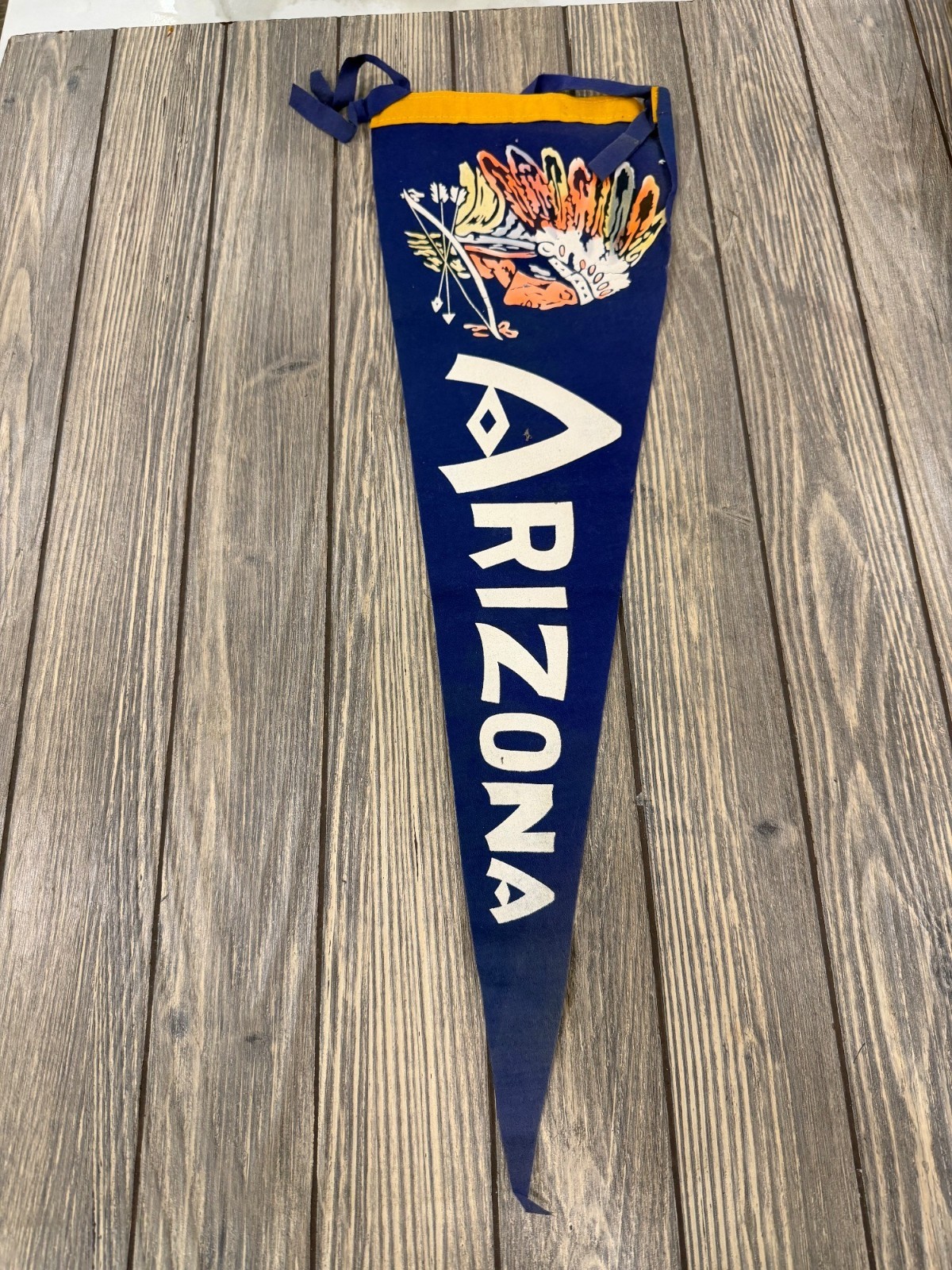 Vintage Arizona Souvenir Pennant With Native American Chief Graphic