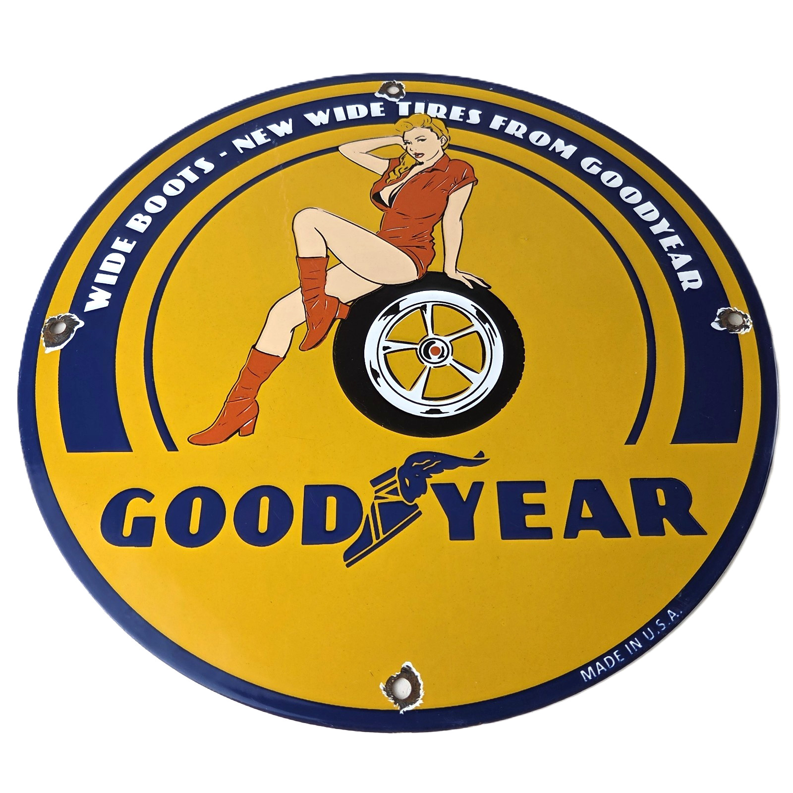 Vintage Tires Sign - Pinup Girl Sign Gas Motor Oil Pump Porcelain Sign Vintage Tires Sign - Pinup Girl Sign Gas Motor Oil Pump Porcelain Sign