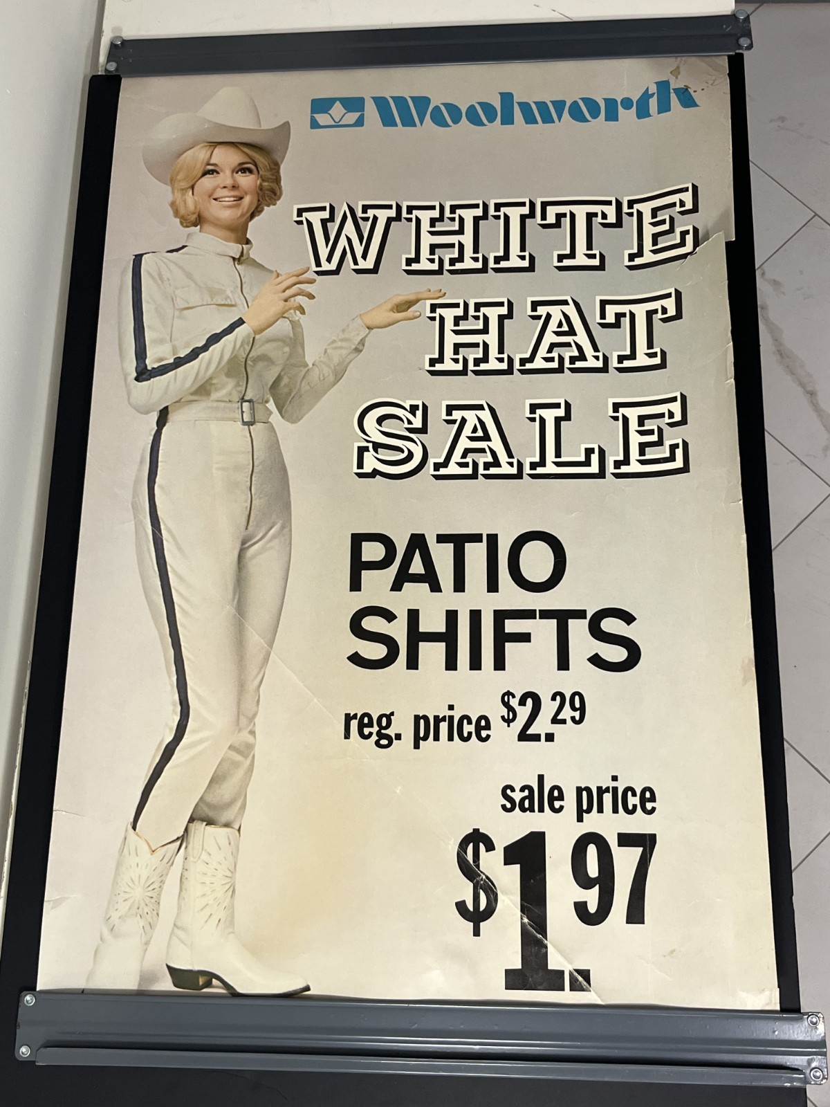 C.1970 Woolworth White Hat Sale Vintage Store Advertising Poster Western Fashion