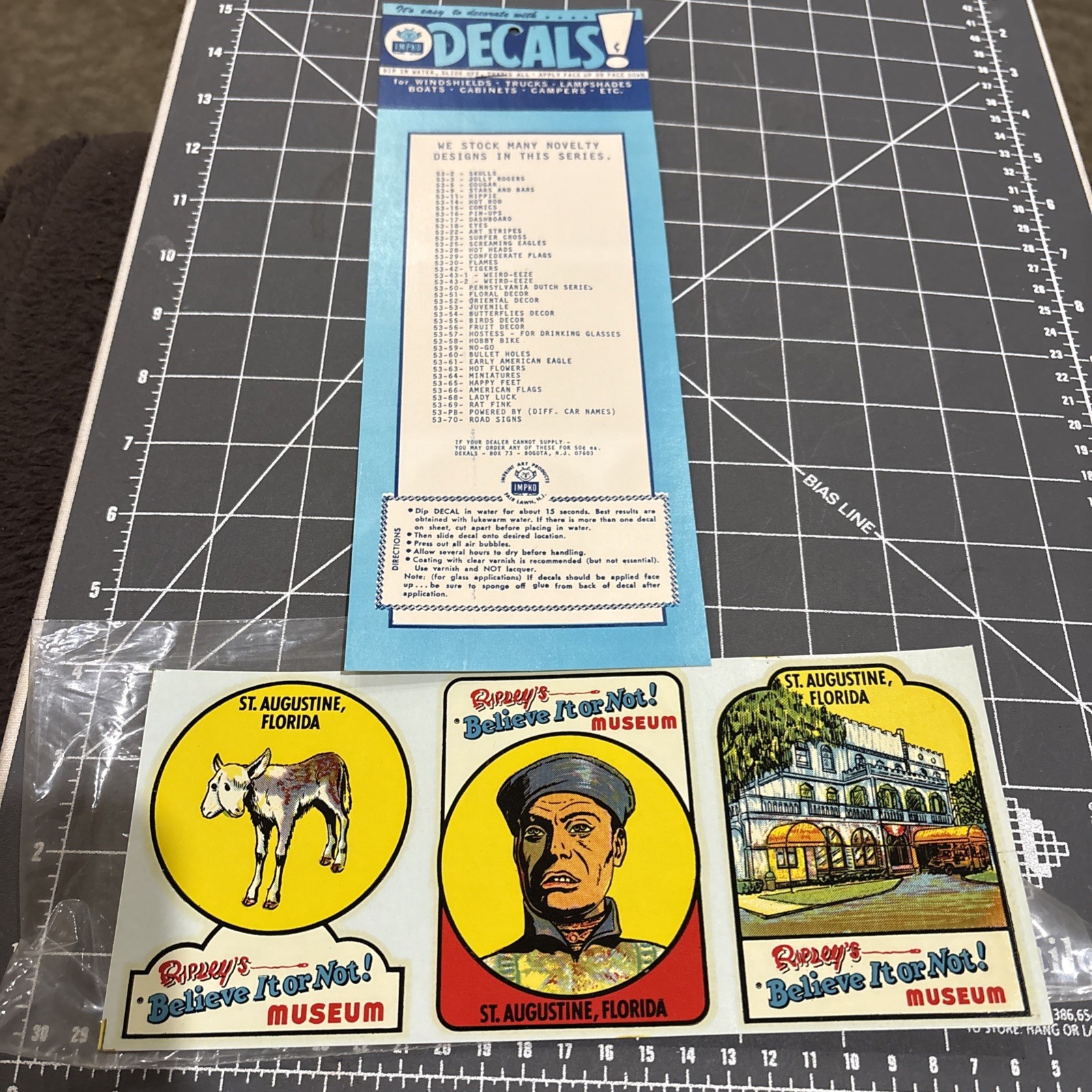 Vintage IMPKO Ripleys Believe It Or Not Decals With Advertising Cardboard
