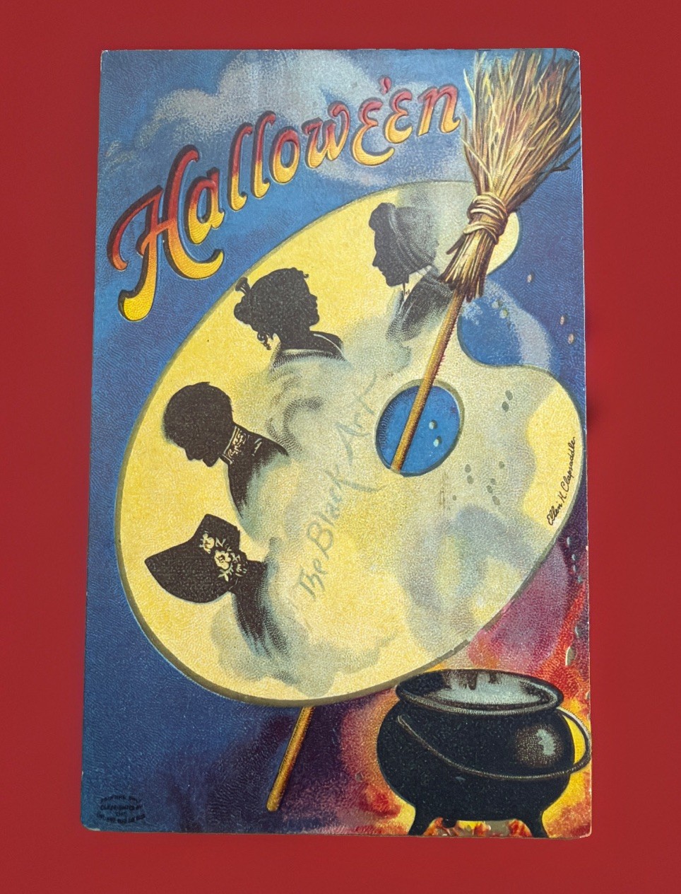 Antique Halloween Postcard Silhouette Artist Signed Ellen Clapsaddle 1912 IAP