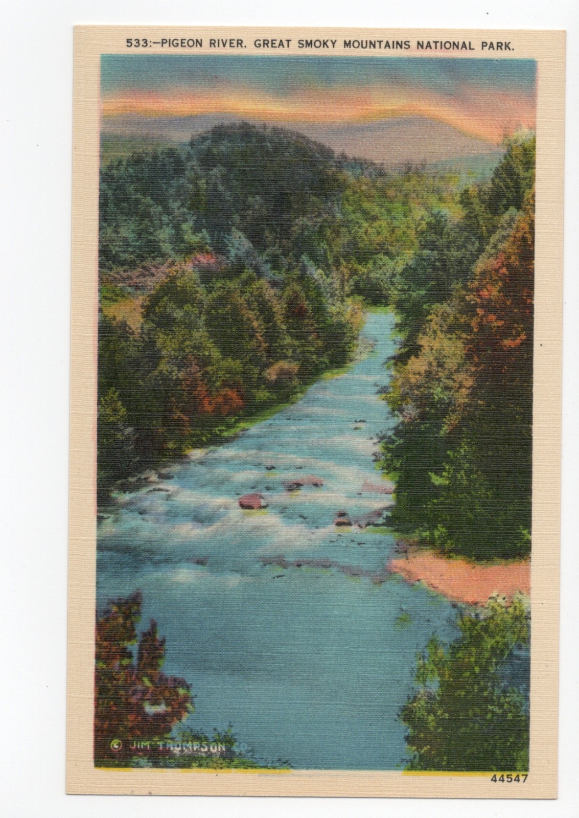 c1940 Pigeon River Great Smoky Mountains National Park Linen Postcard 533