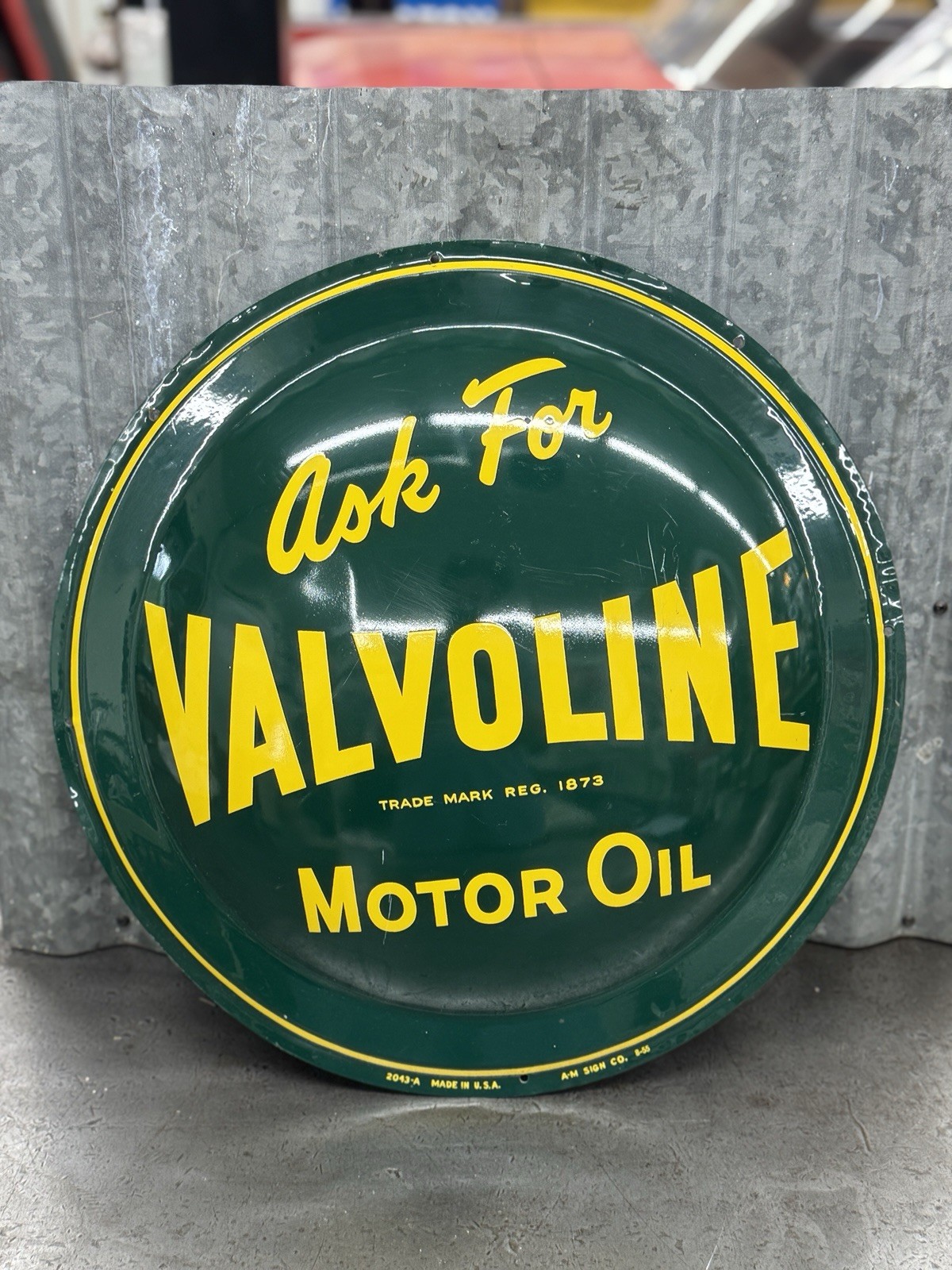 Ask For Valvoline Motor Oil Button Sign Painted Tin Vintage Original
