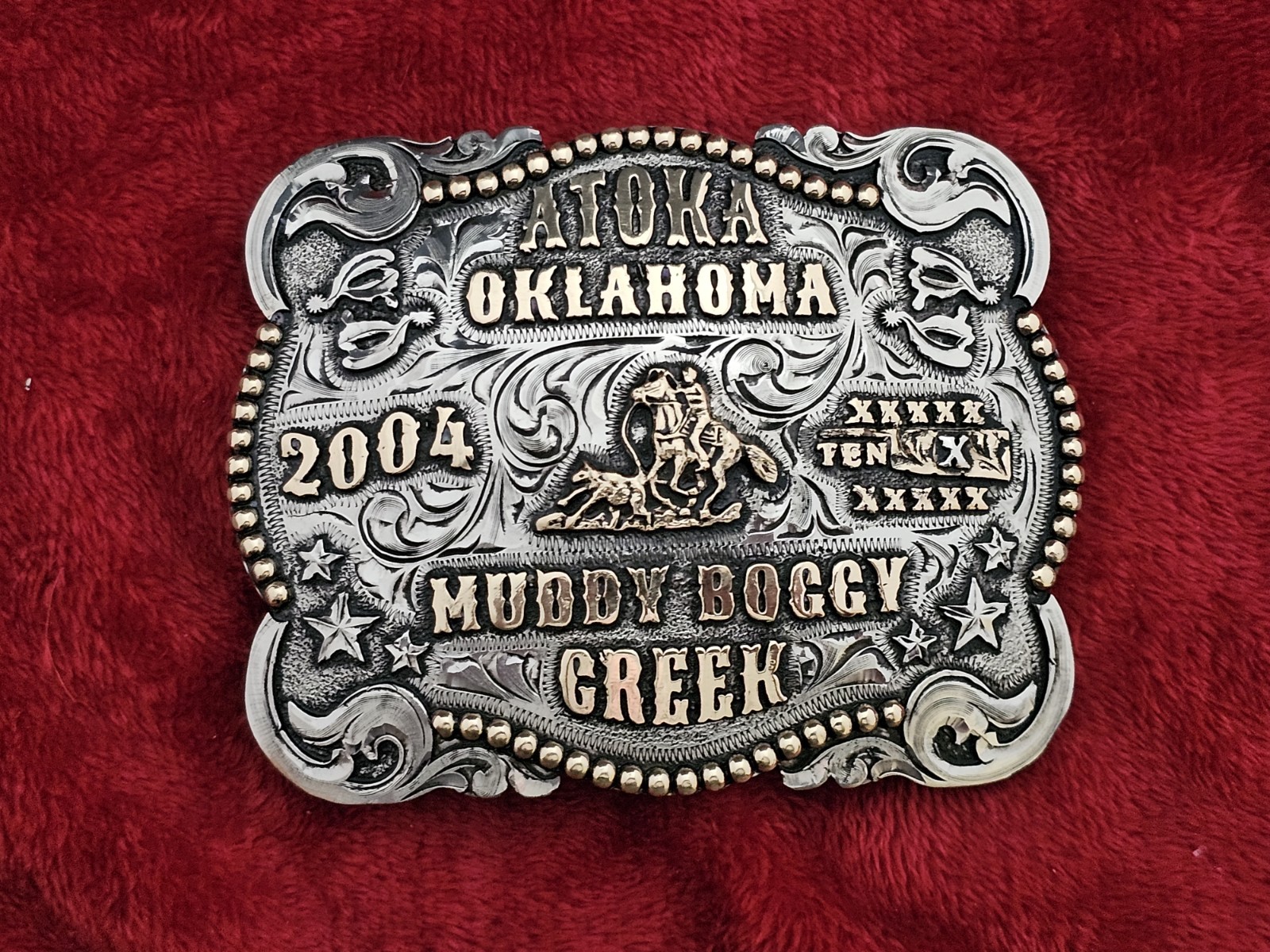 Calf Roping☆X~TREME☆2004☆RODEO CHAMPION TROPHY BUCKLE☆Atoka Oklahoma☆RARE☆R81
