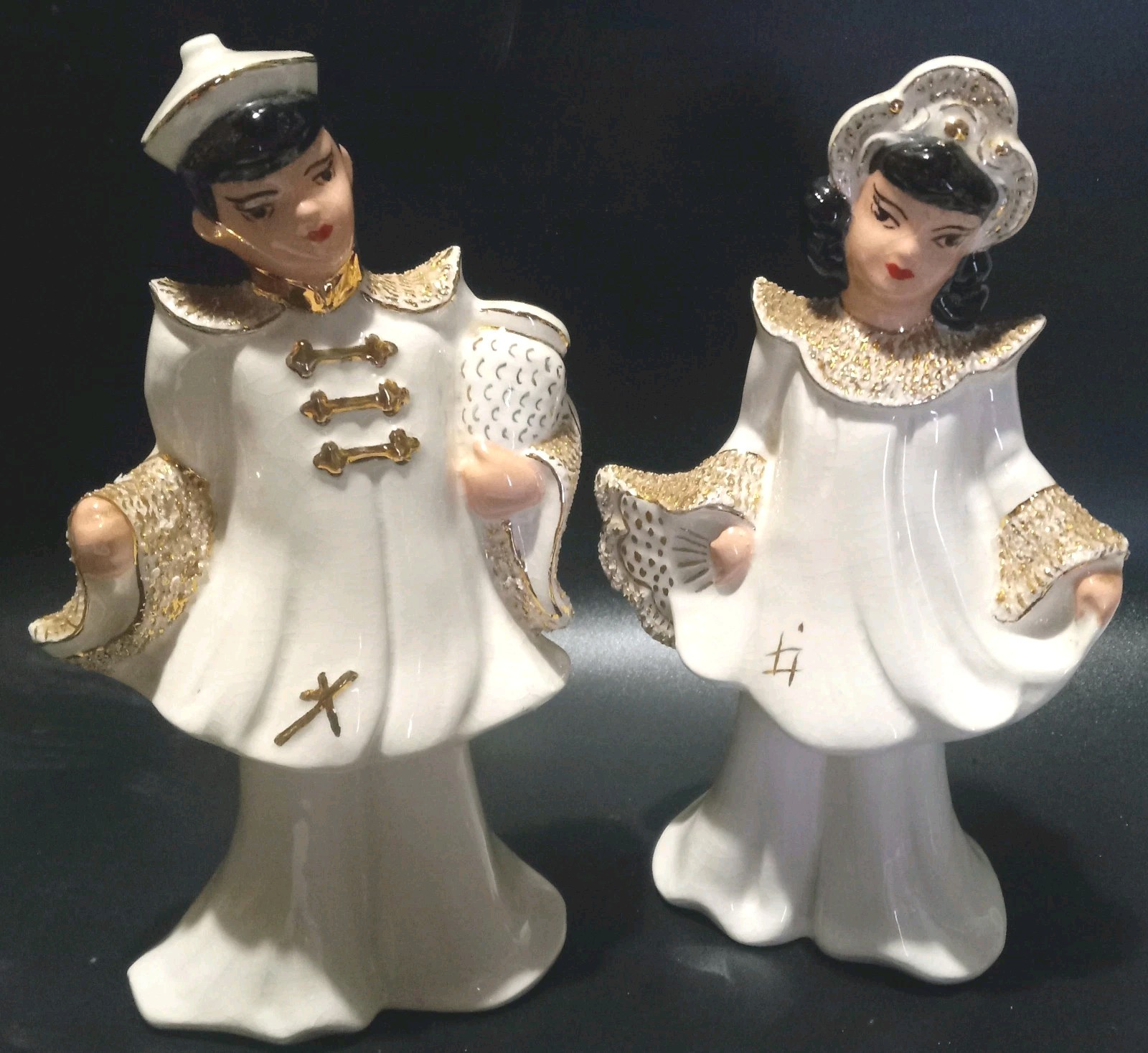 Vtg Florence Ceramics Asian Oriental Boy Girl Ceramic Figurines 8\