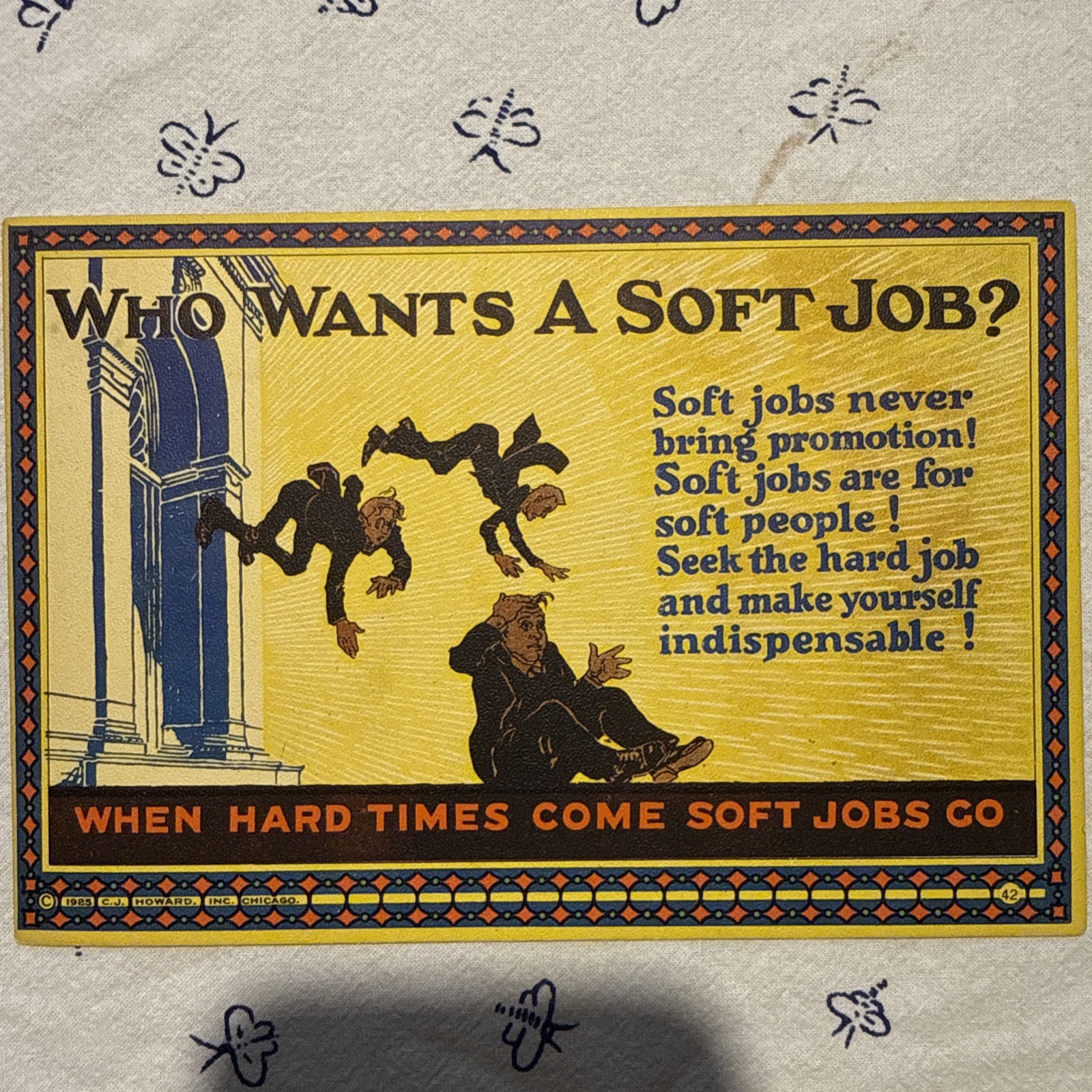Vintage Antique 1925 CJ Howard Advertising Art Cards Motivational Soft Job