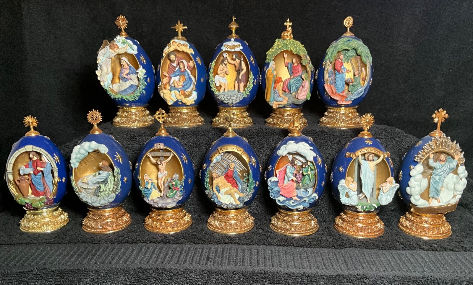 12 Franklin Mint House Of Faberge Eggs Life Of Christ Complete Set-READ Flaws
