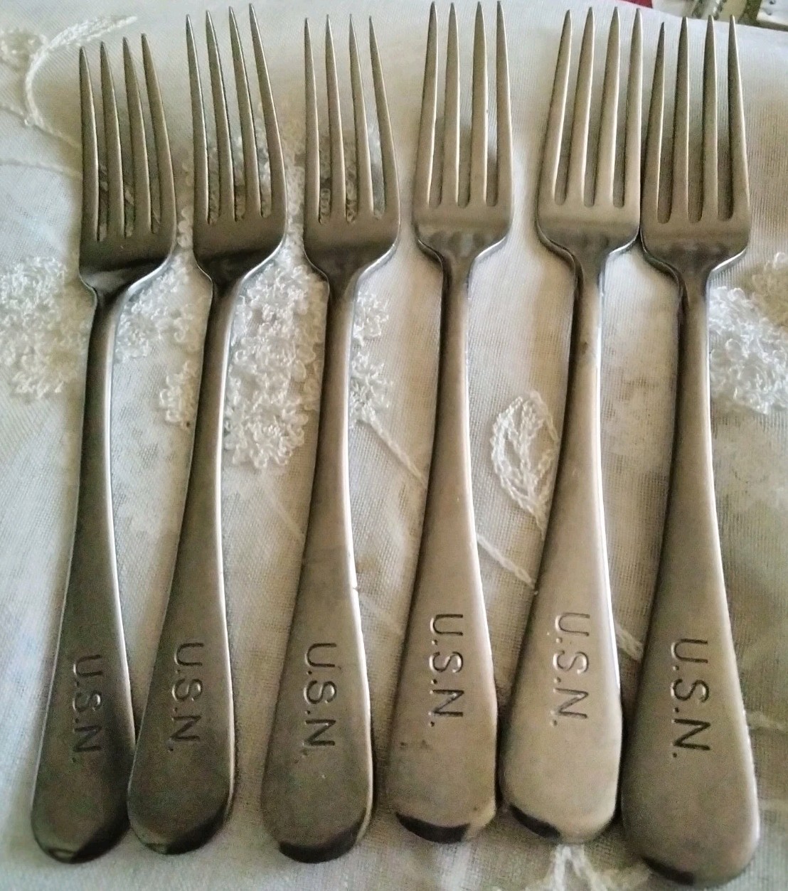 Vtg US Navy Silco Stainless 6 Dinner Forks 7
