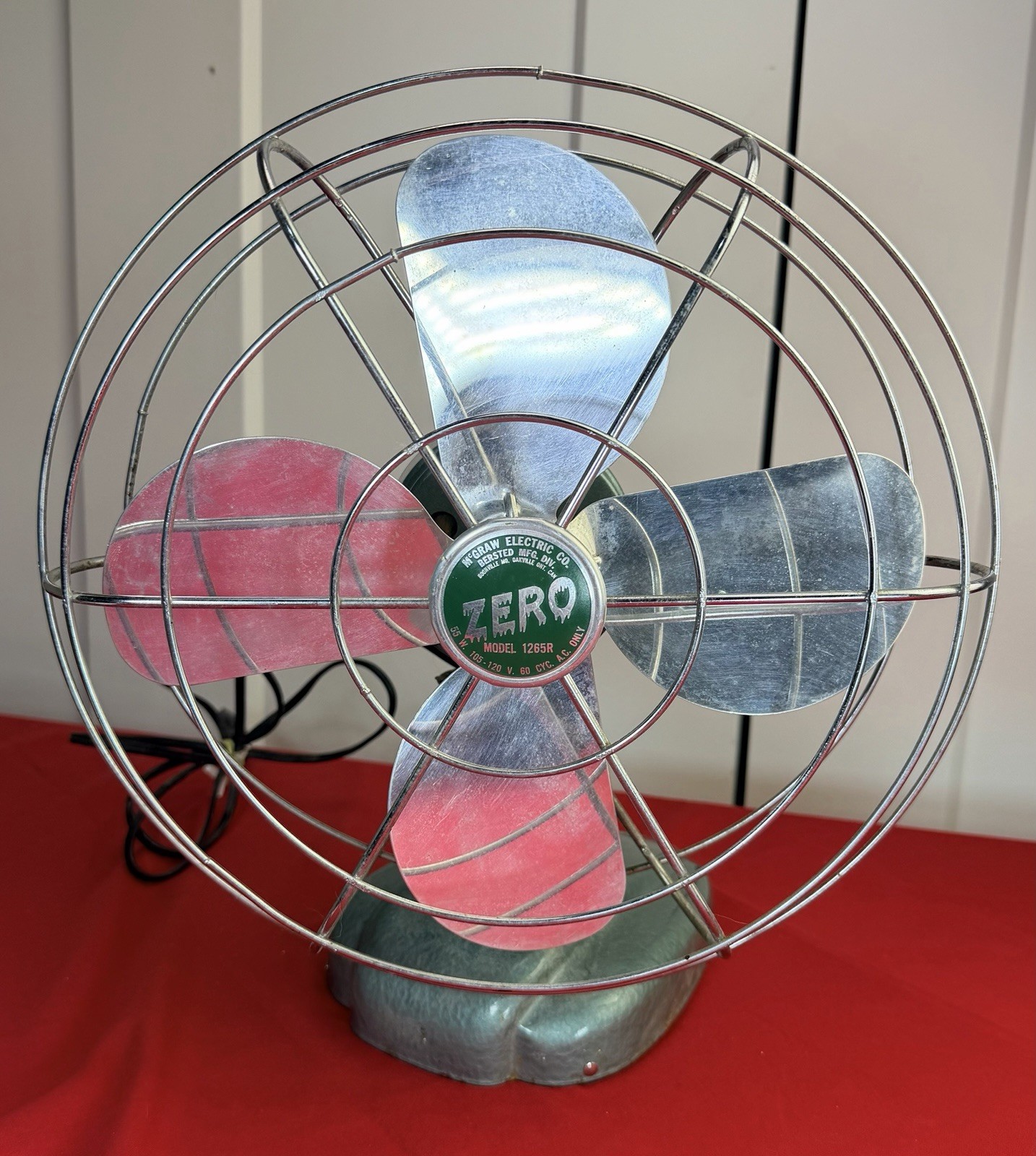 Vtg 1950s ZERO Desk Fan Model 1265R McGraw Electric Bersted 10” Tested Aqua MCM