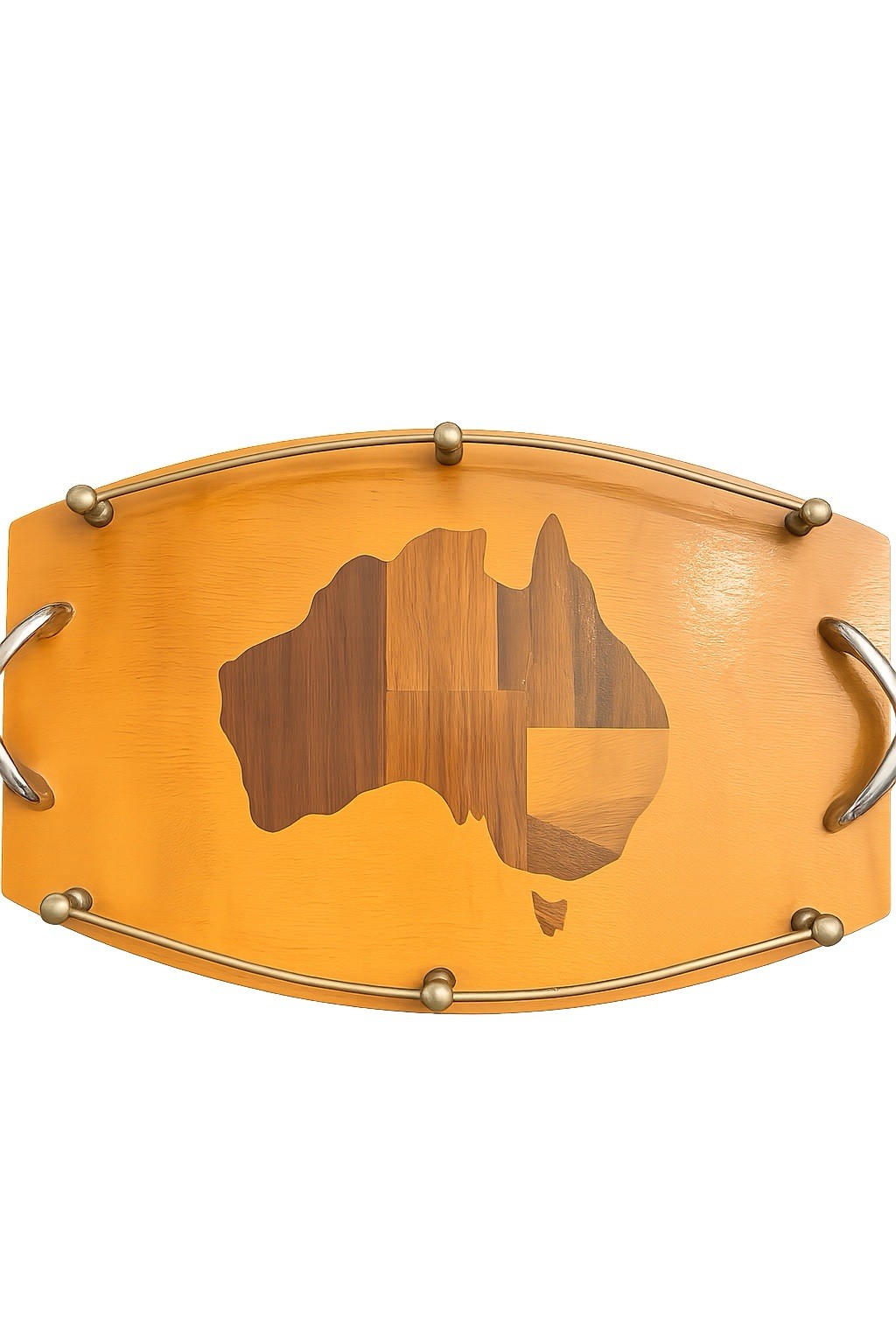 MCM Vintage Australian Mulga Wood Inlaid Map Serving Tray Native Timbers 16.5”