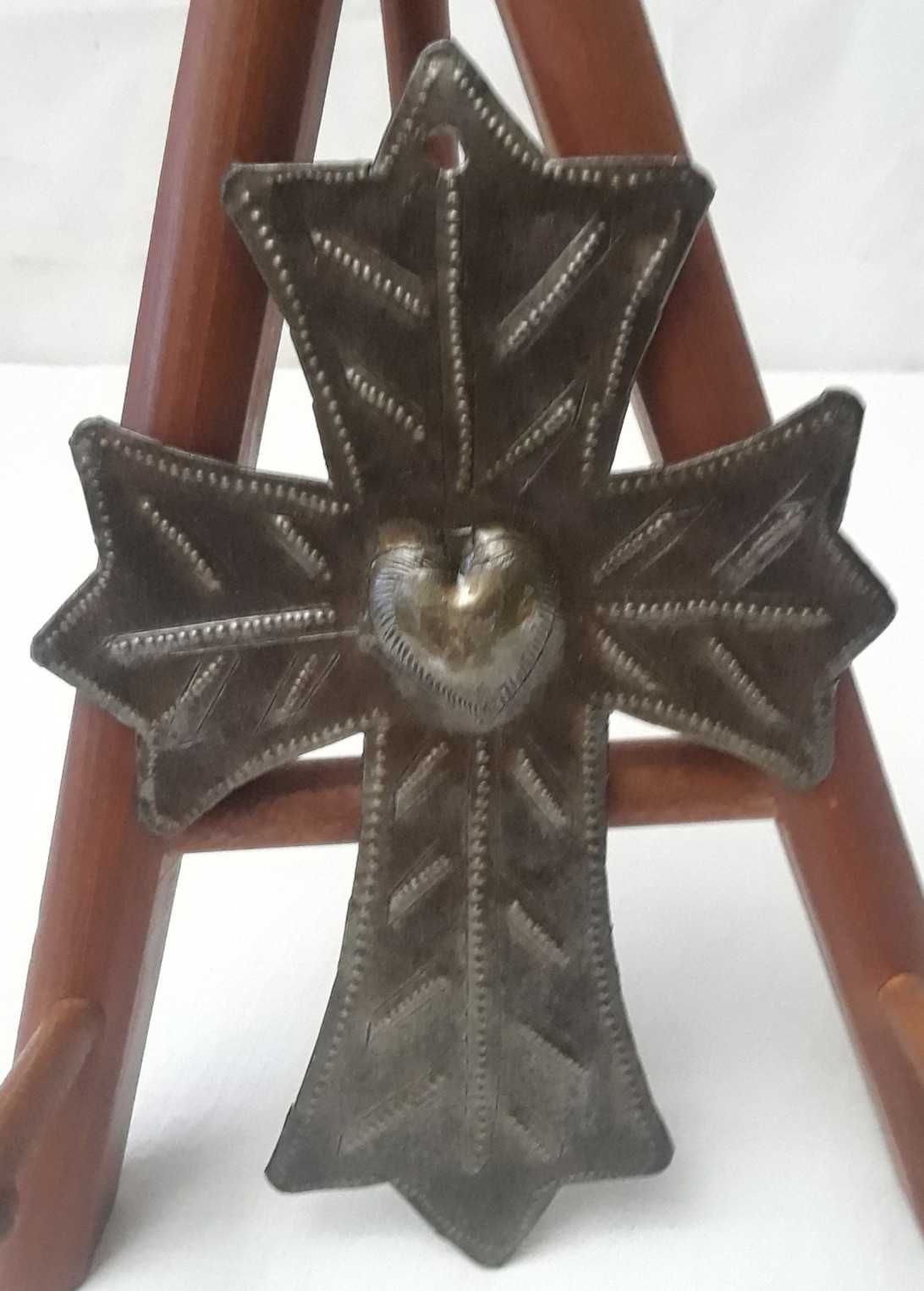 Vintage Large Metal Cross with a Heart in the Center 6.75\