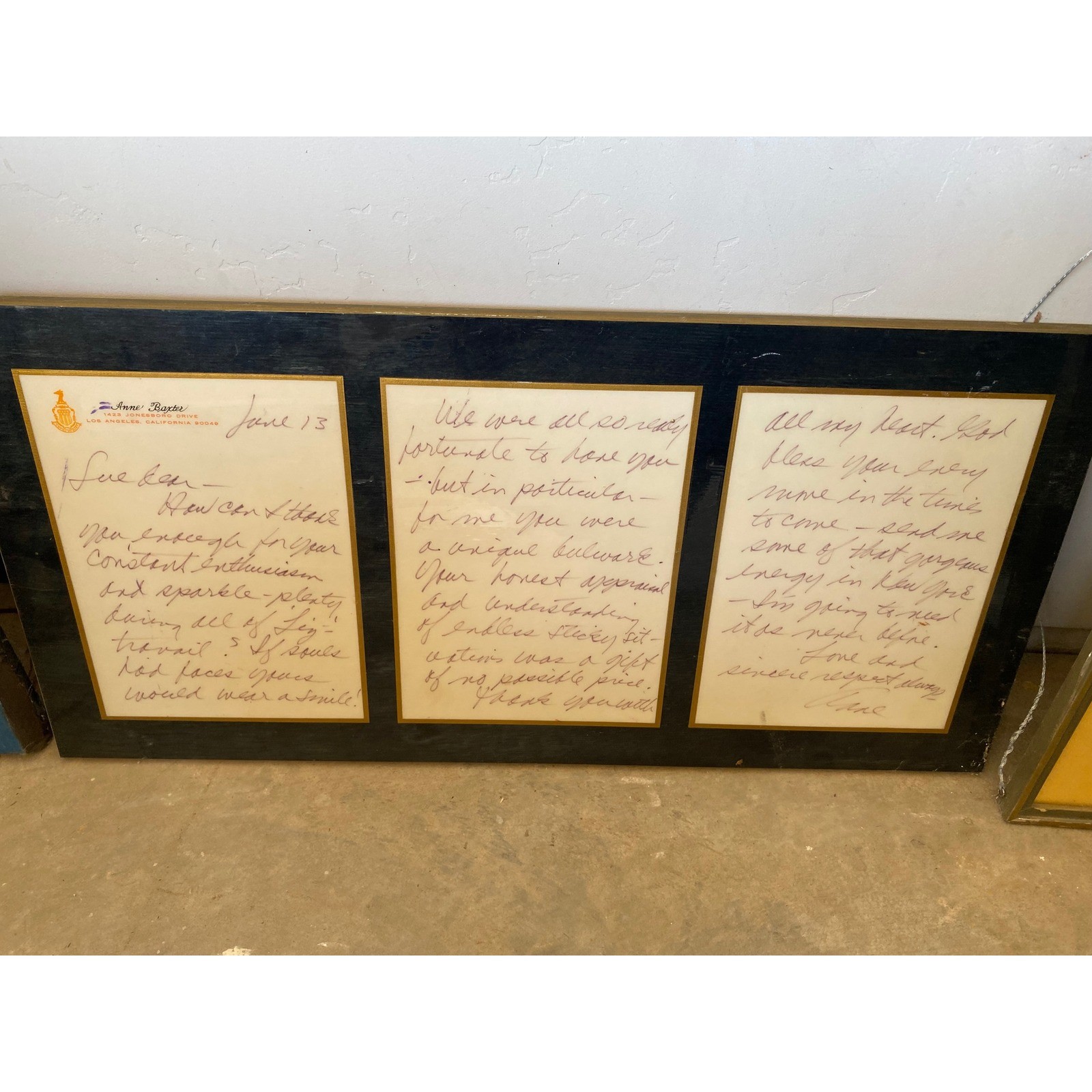 Anne Baxter Vintage PermaPlaque Handwritten Letter Hollywood Memorabilia Plaque Anne Baxter Vintage PermaPlaque Handwritten Letter Hollywood Memorabilia Plaque