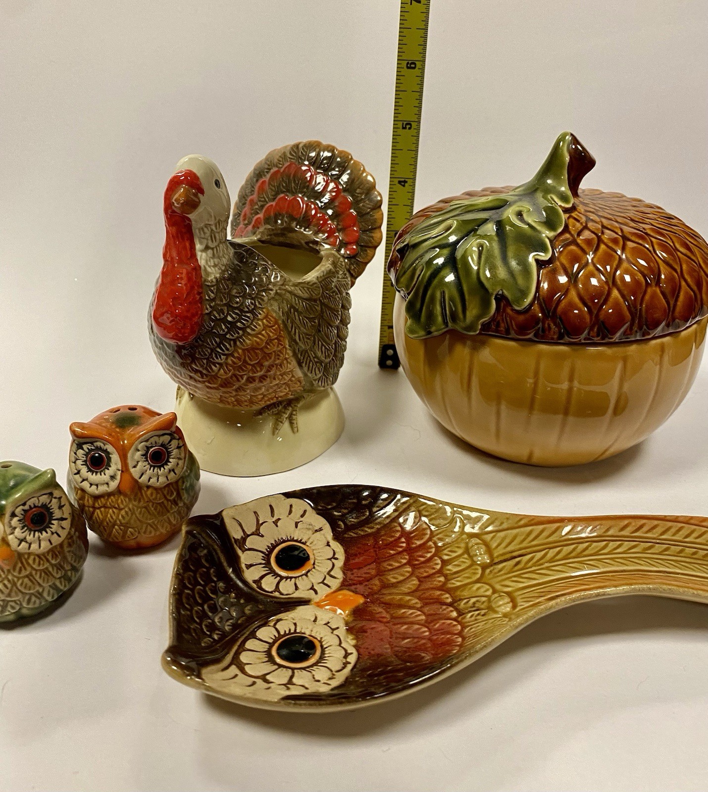 5pc Thanksgiving Harvest Set - Cracker Barrel Owls, Kohl's Acorn, Turkey Holder