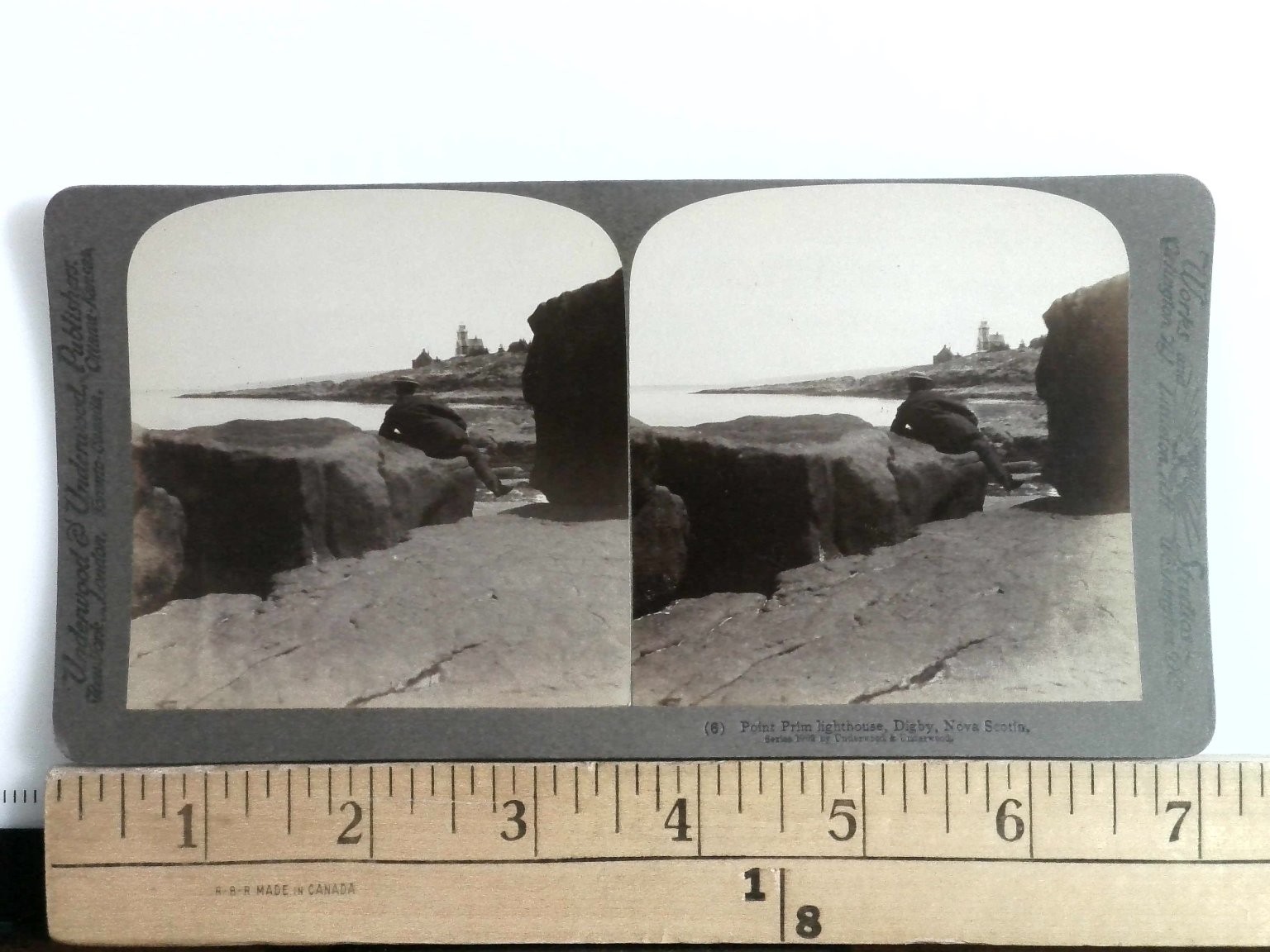 Point Prim Lighthouse Stereoview Underwood & Underwood 1900s Nova Scotia Canada