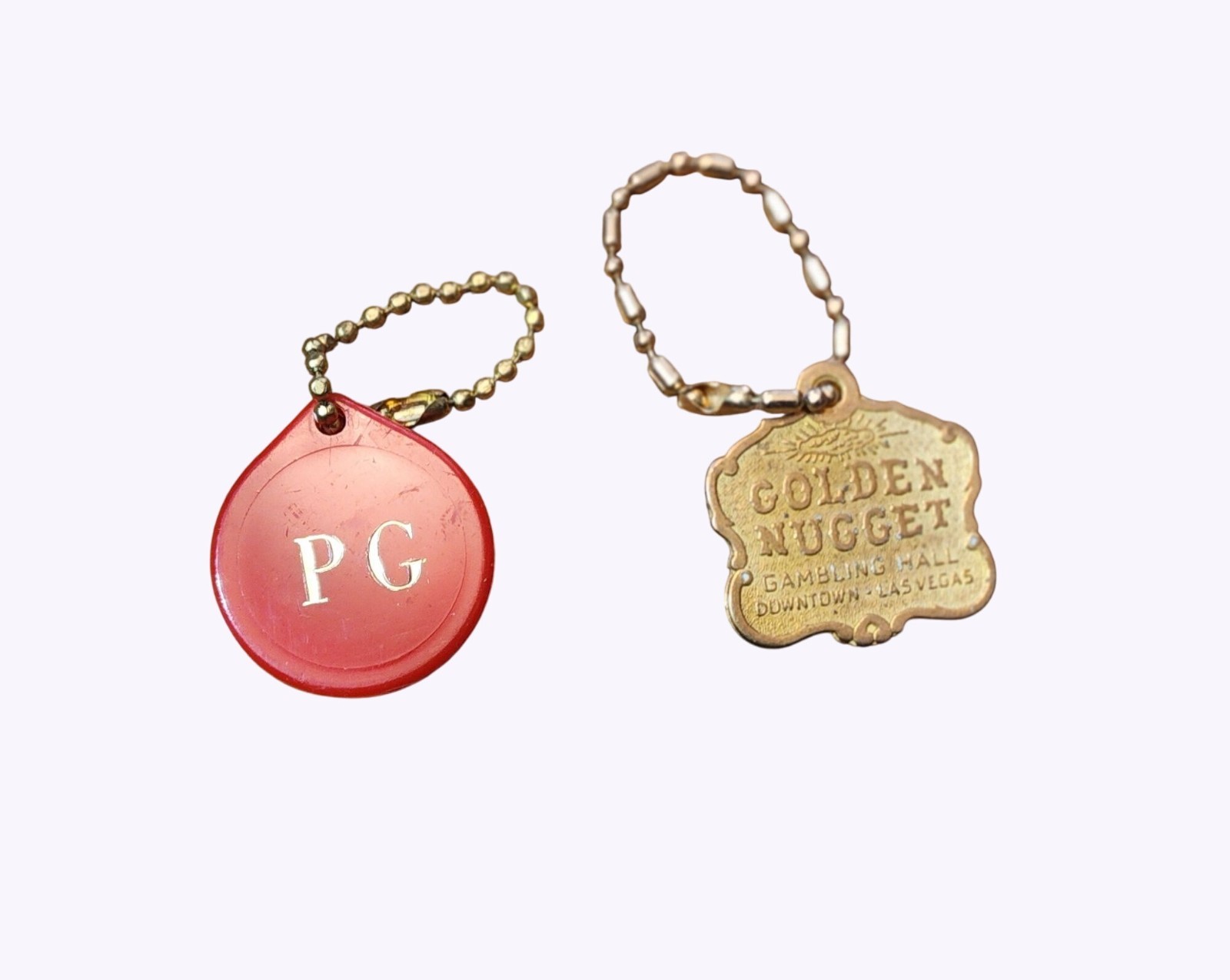 2 Vintage Coin Castle & Golden Nugget Las Vegas Casino Keychains Metal & Plastic