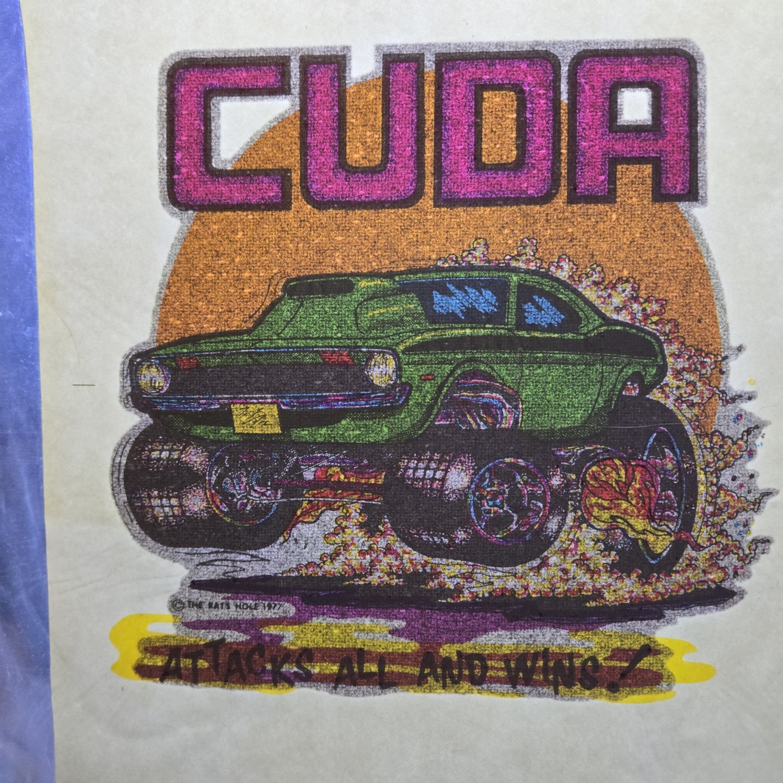 Vtg Porter's Roach Iron-On Decal 1977 Cuda Plymouth The Rat's Hole Art