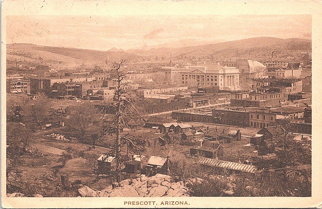 Photo Post Card Prescott Arizona Birdseye View of Town early 1900s