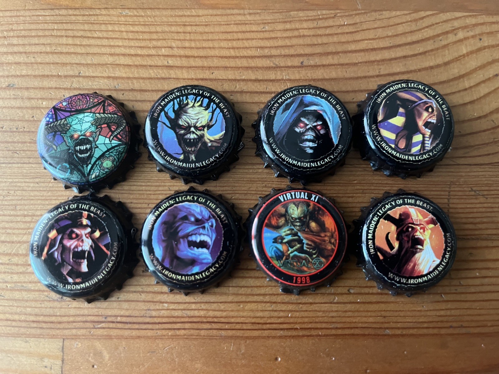 RARE SET OF 8 DIFFERENT IRON MAIDEN BOTTLE CAPS FROM ROBINSON BREWERY (UK)