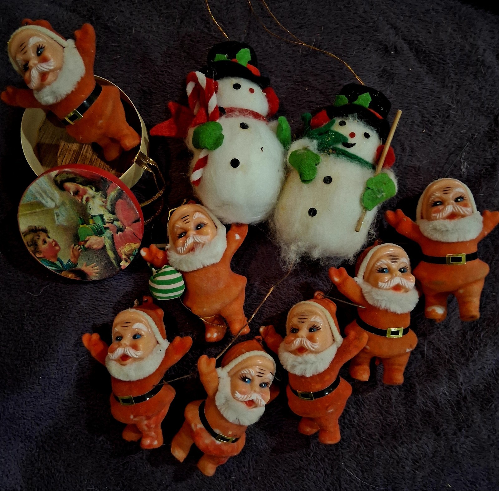 Christmas Vintage Mid-Century Flocked Santas & Snowmen Lot