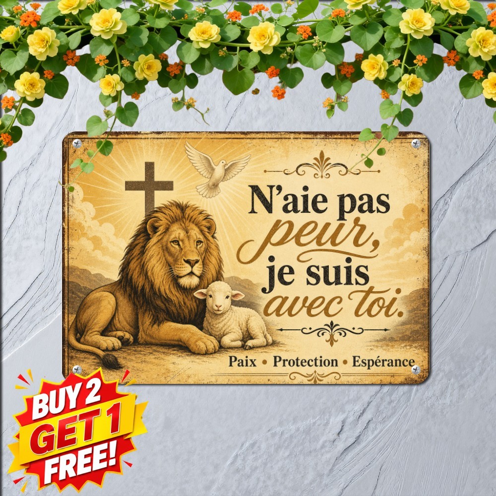 Lion And The Lamb Fear Not Religious Scripture Metal Tin Sign Decor 8x12