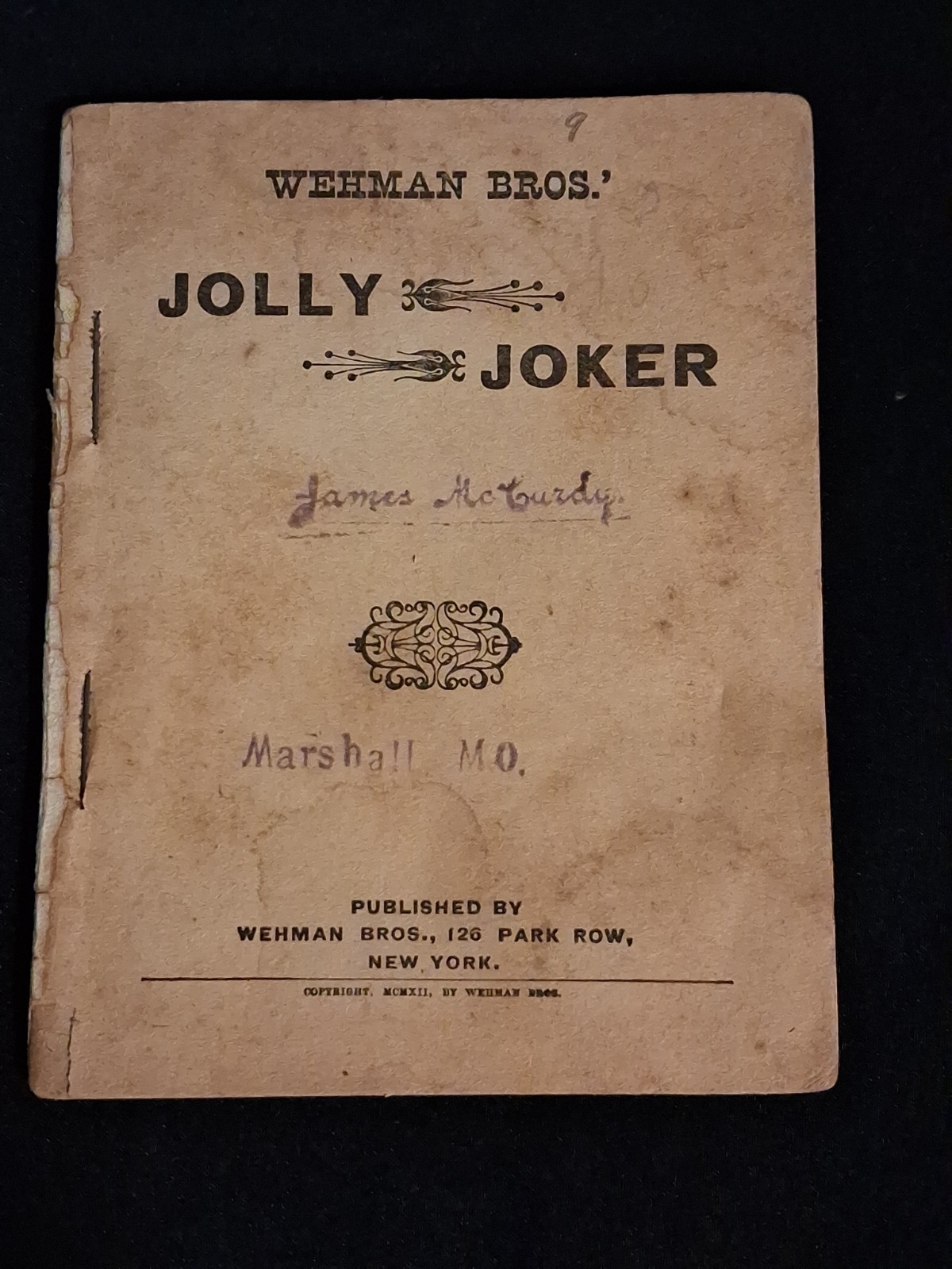Antique Wehman Bros. Jolly Joker Book New york Jokes Puns Pocket Book