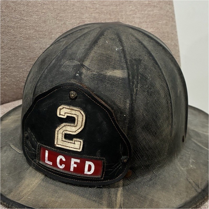 Vintage LCFD #2 Firefighter Fire Helmet Leather Front Shield Fireman Black