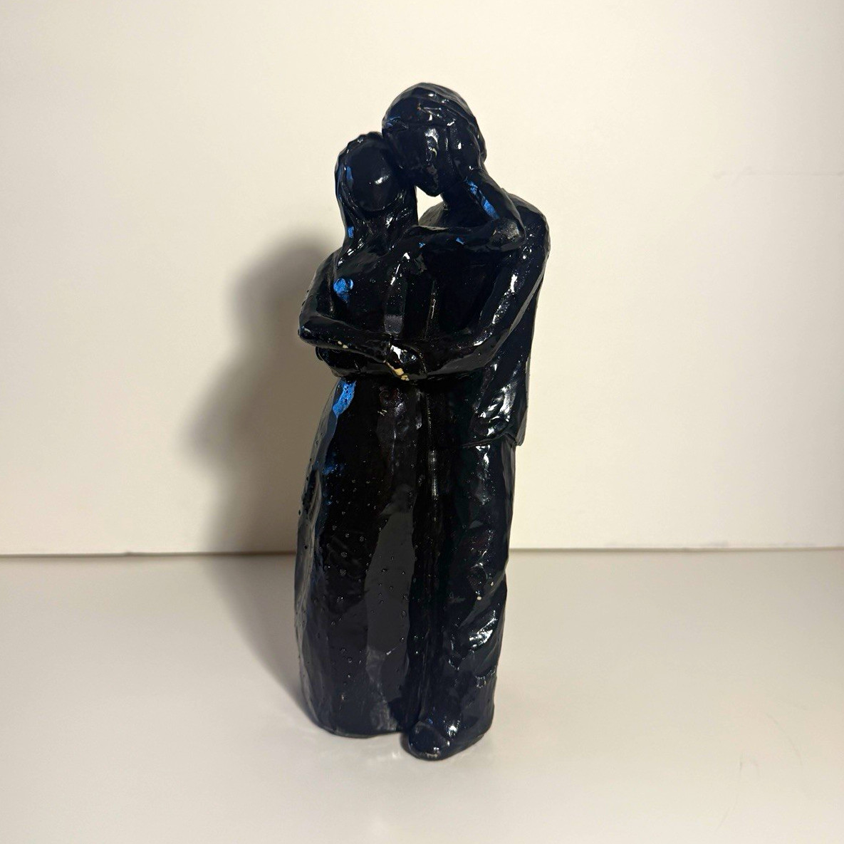 Black Glossy Ceramic 3D Effect Romantic Embracing Couple Figurine