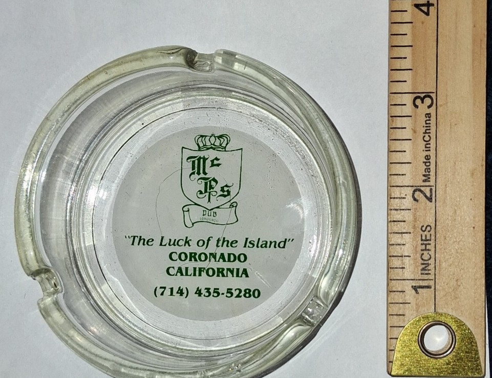 Vintage McP's Pub Coronado California The Luck of the Island Glass Ashtray Vintage McP's Pub Coronado California The Luck of the Island Glass Ashtray