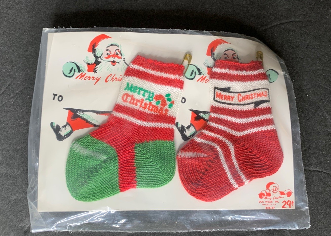 NOS Vtg Knit Pair Mini Dol-Wear Christmas Stocking Ornament/money Holder #36-37 NOS Vtg Knit Pair Mini Dol-Wear Christmas Stocking Ornament/money Holder #36-37