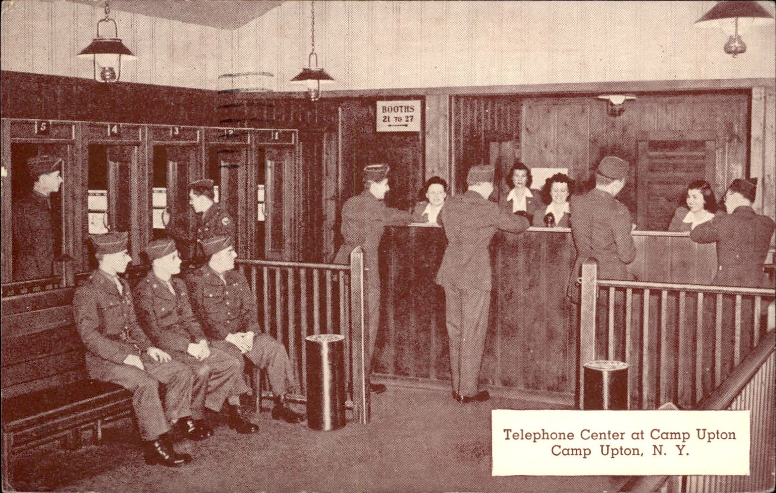 Camp Upton New York NY Telephone Center WWII Soldiers Mail c1944 Postcard
