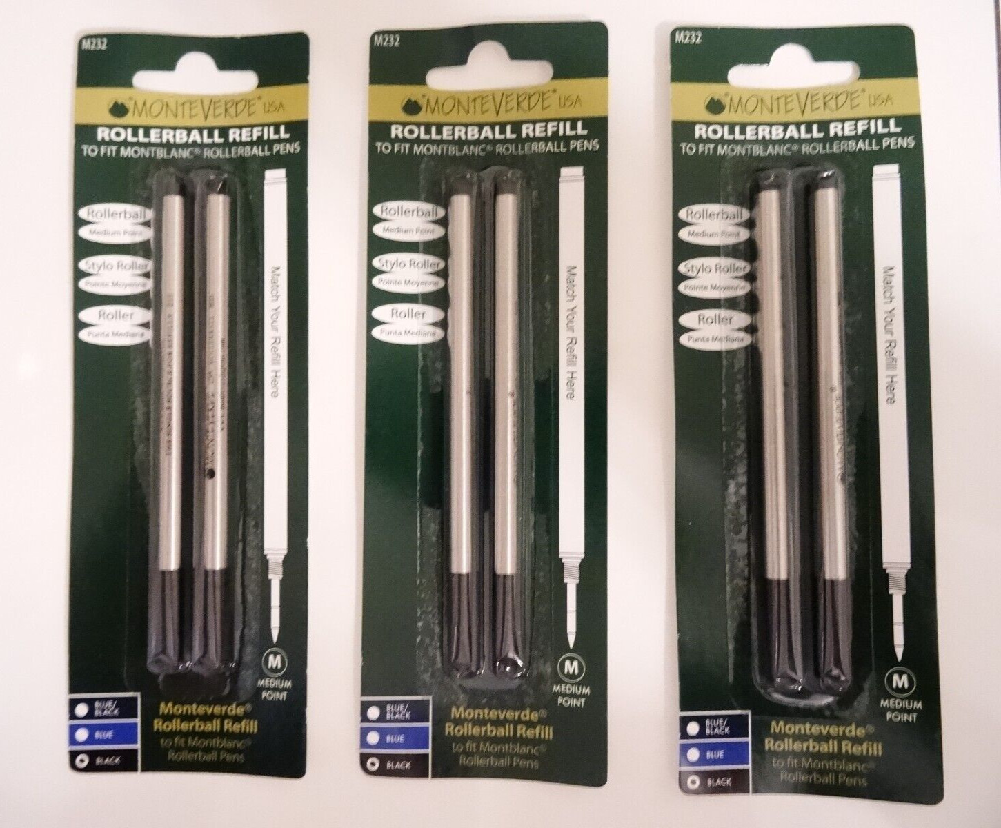 6 X MONTBLANC BY MONTEVERDE ROLLERBALL MEDIUM Point Refills BLACK NEW 88515 6 X MONTBLANC BY MONTEVERDE ROLLERBALL MEDIUM Point Refills BLACK NEW 88515