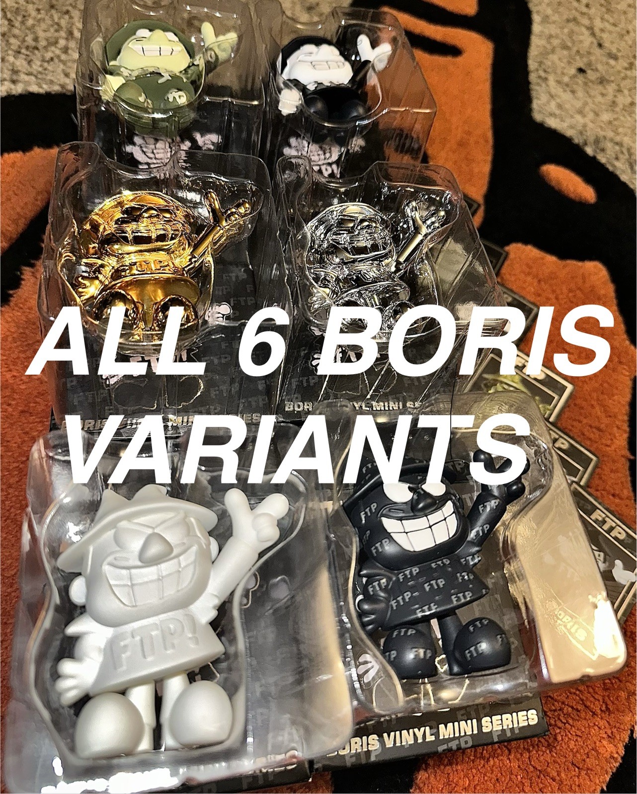 FTP Boris Vinyl Mini Series Limited Edition Mini Figures FULL SET ALL 6 w/ Cards FTP Boris Vinyl Mini Series Limited Edition Mini Figures FULL SET ALL 6 w/ Cards