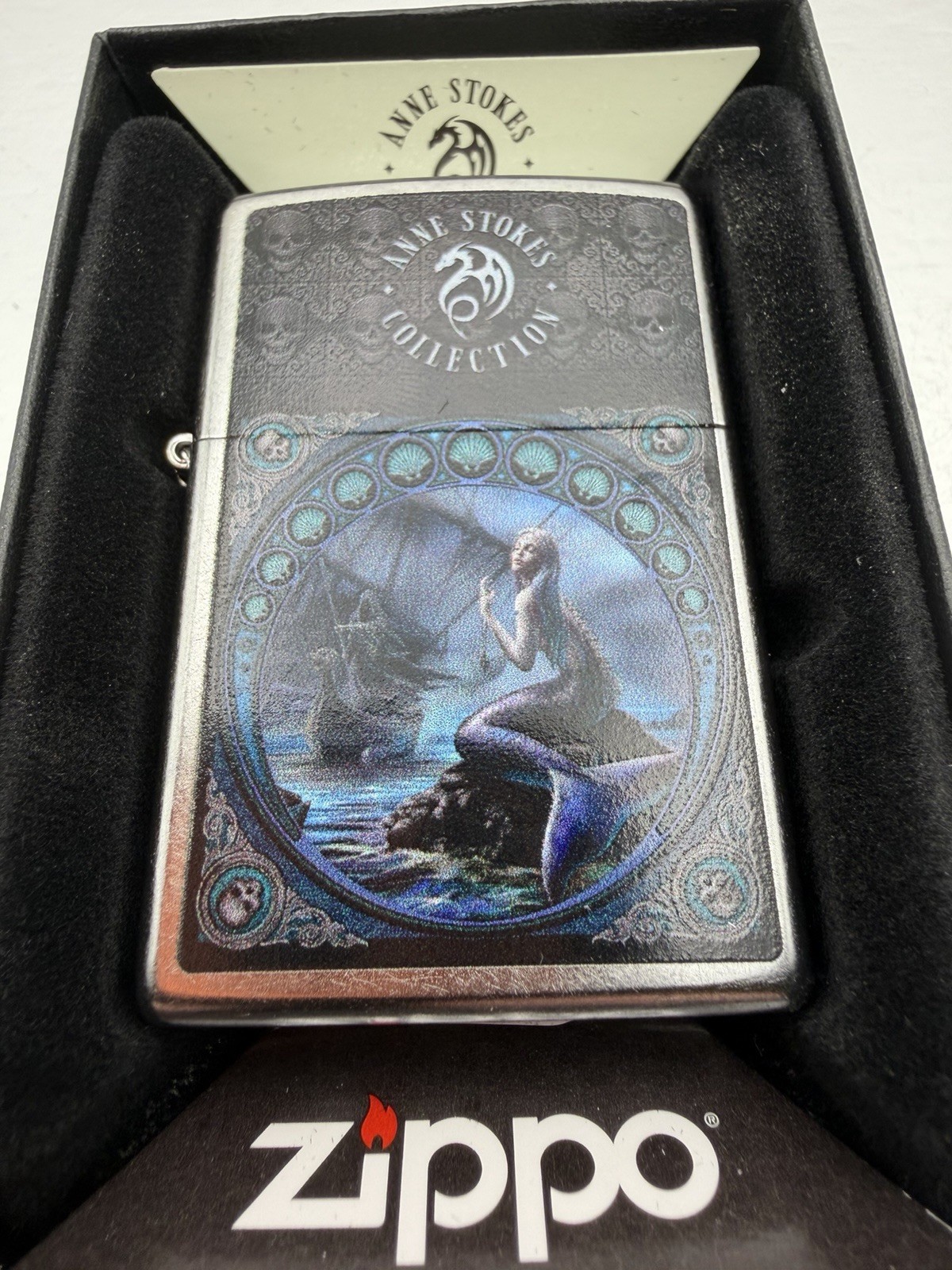 2026 Anne Stokes Mermaid & Ship Chrome Zippo Lighter NEW 47576 2026 Anne Stokes Mermaid & Ship Chrome Zippo Lighter NEW 47576